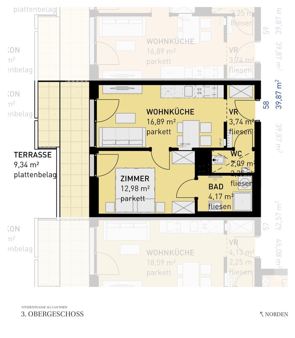 Grundriss Top 58 — Wohngefühl Simmering — 2 Zimmer — 39,9 m² — 3rd floor