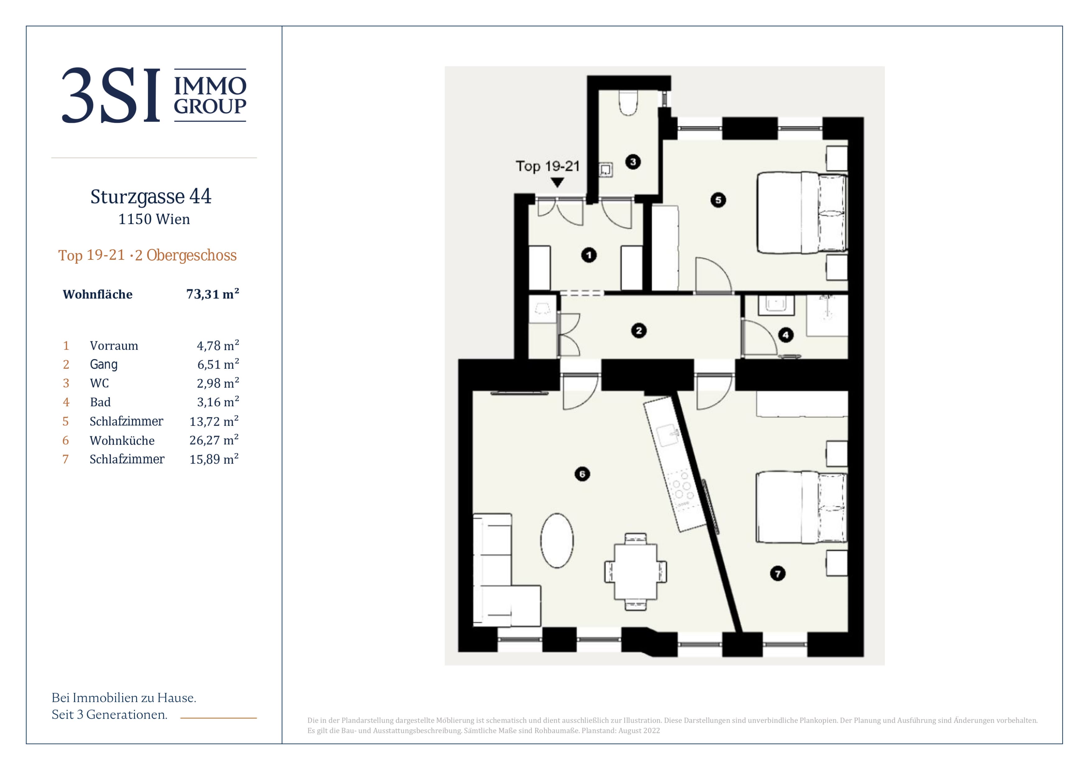 Grundriss Top 19-21 — Sturzgasse 44 — 3 Zimmer — 73,3 m² — 2nd floor
