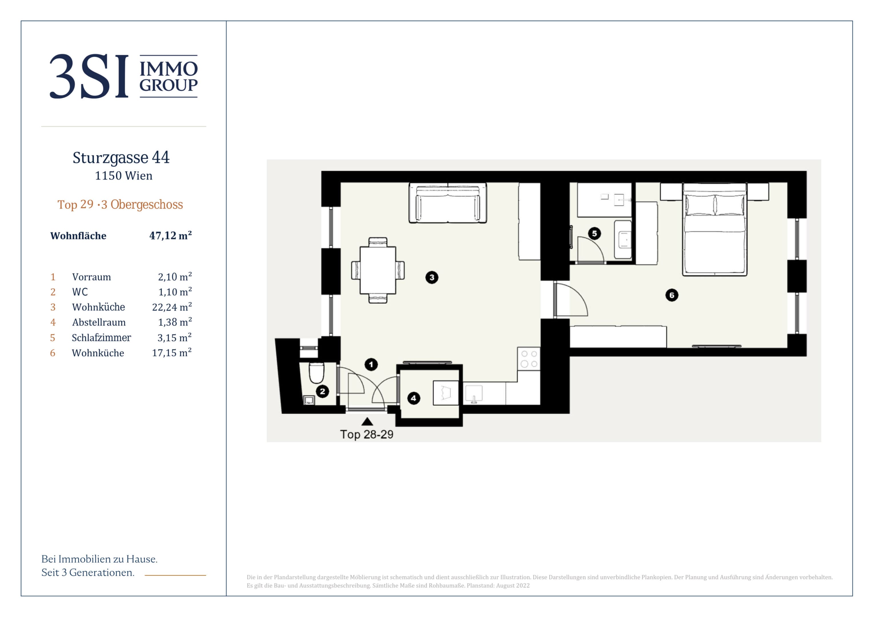 Grundriss Top 29 — Sturzgasse 44 — 2 Zimmer — 47,1 m² — 3rd floor