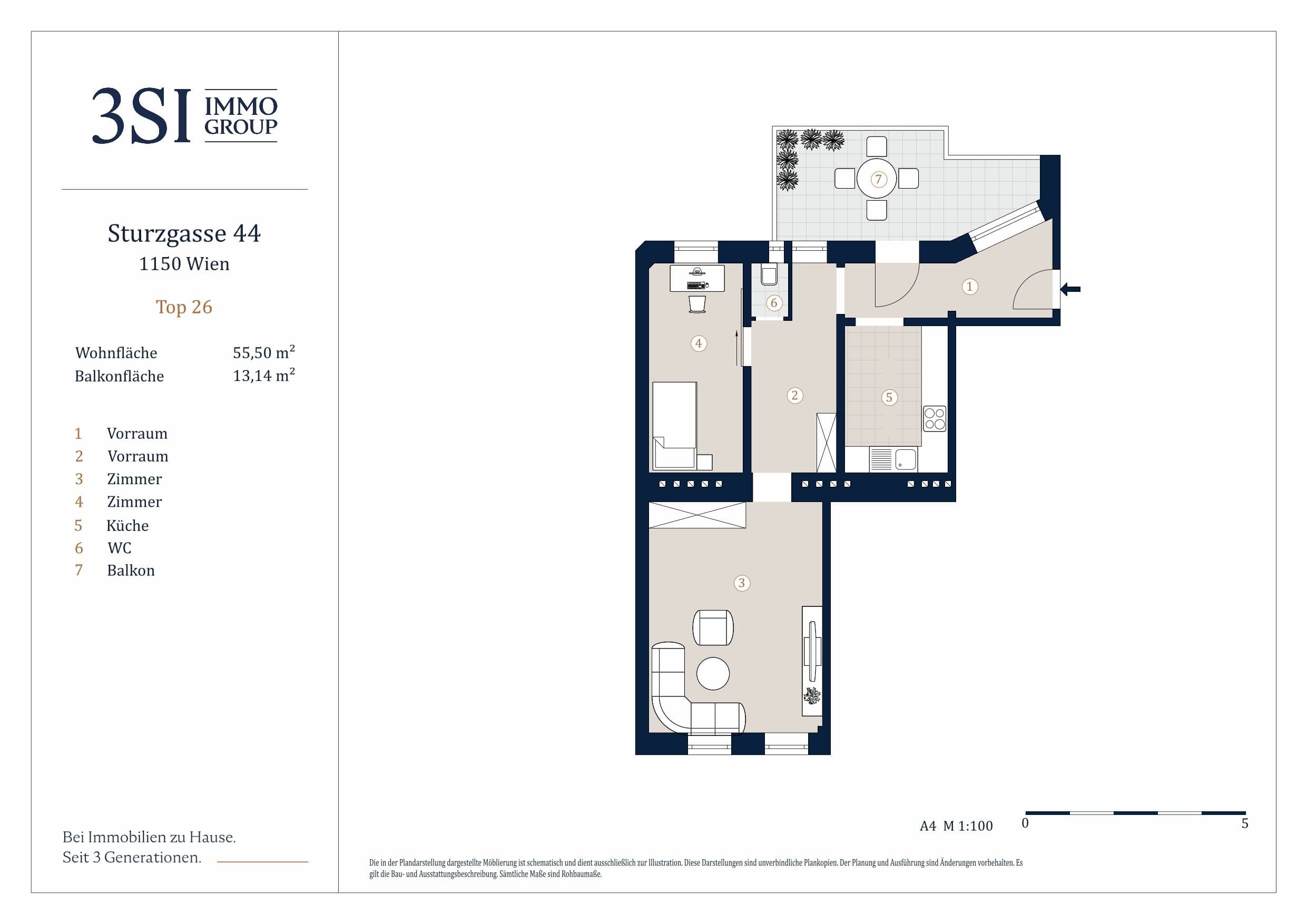 Grundriss Top 26 — Sturzgasse 44 — 2 Zimmer — 55,5 m² — 3rd floor