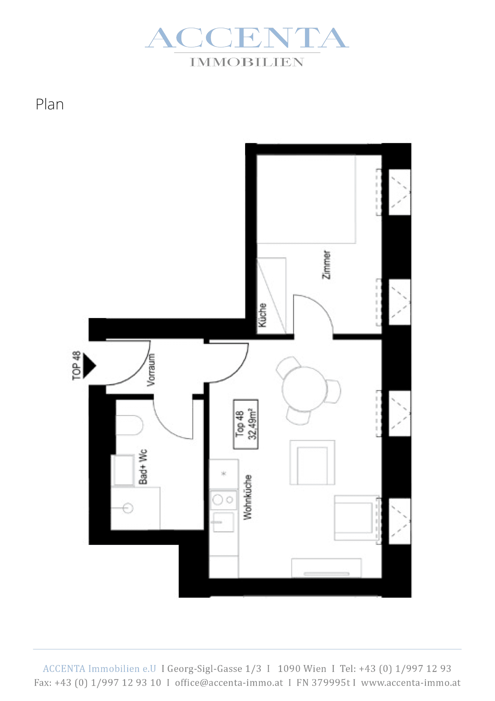 Grundriss Top 48 — Stuwerstraße 60 — 2 Zimmer — 32,5 m² — 1st attic floor