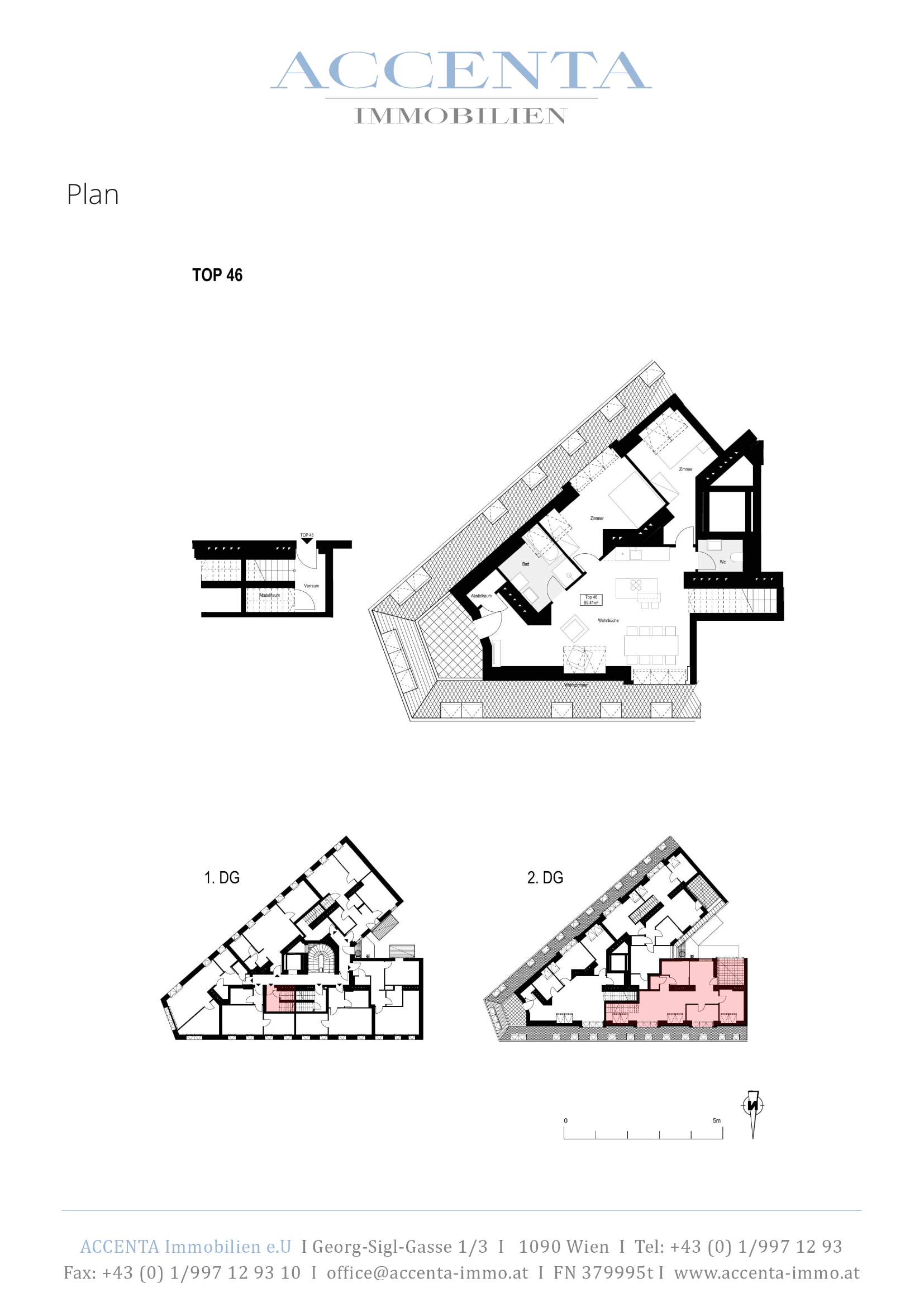 Grundriss Top 46 — Stuwerstraße 60 — 3 Zimmer — 89,4 m² — 2. DG