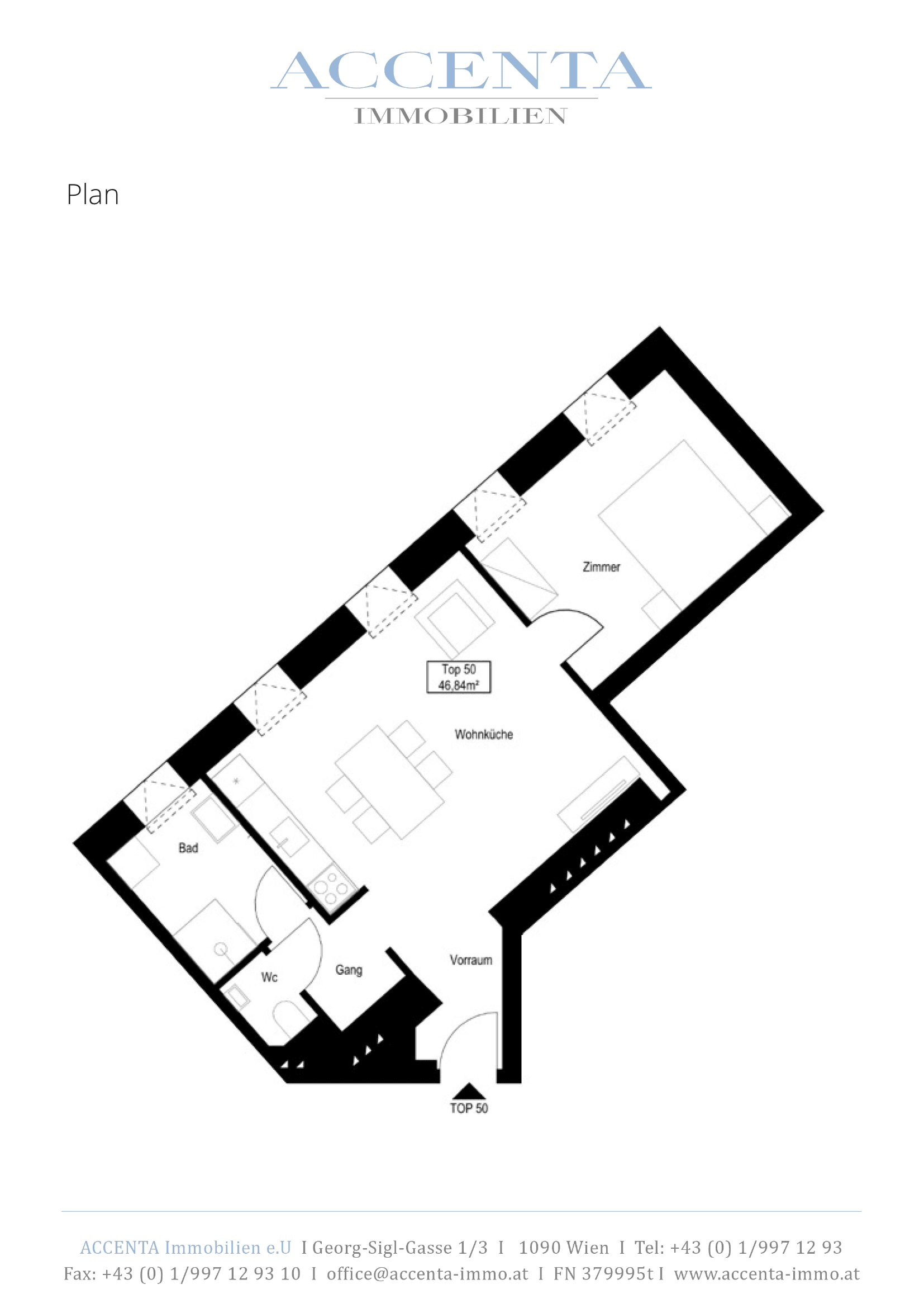 Grundriss Top 50 — Stuwerstraße 60 — 2 Zimmer — 47,9 m² — 1st attic floor