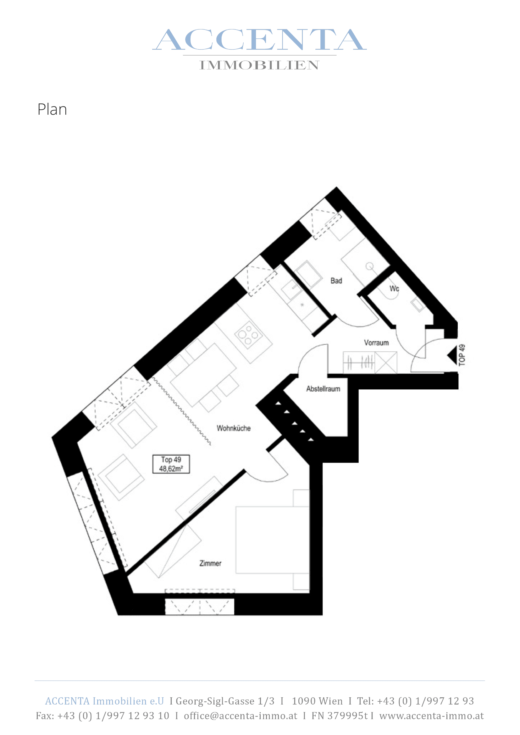 Grundriss Top 49 — Stuwerstraße 60 — 2 Zimmer — 50 m² — 1st attic floor