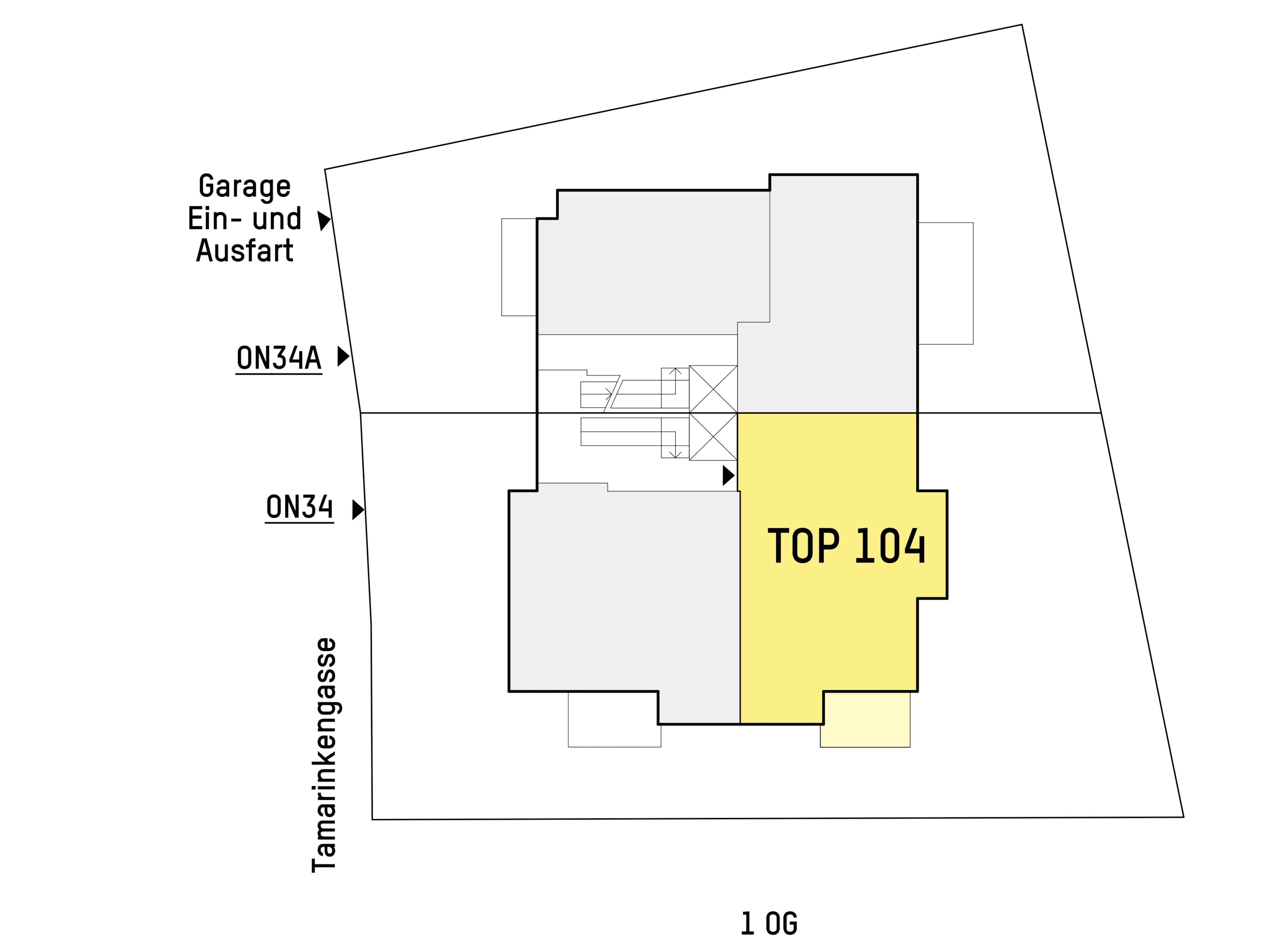 Grundriss TOP 1.04 — Tamariskengasse 34 — 3 Zimmer — 87 m² — 1st floor — Grundriss 2/2