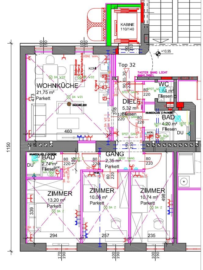 Grundriss Top 32 — Tanbruckgasse 6 — 4 Zimmer — 74 m² — 2nd floor