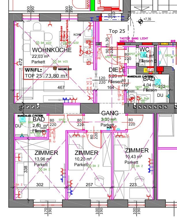 Grundriss Top 25 — Tanbruckgasse 6 — 4 Zimmer — 72,1 m² — 3rd floor