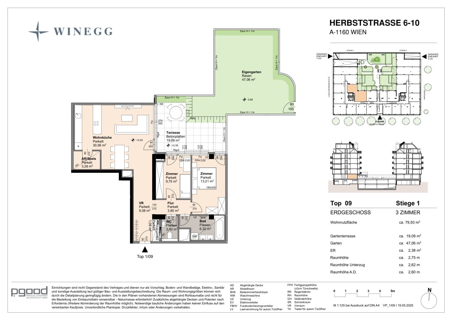 Grundriss Top 1/9 — The Arik — 3 Zimmer — 79,4 m² — Ground floor — Terrasse, reserviert