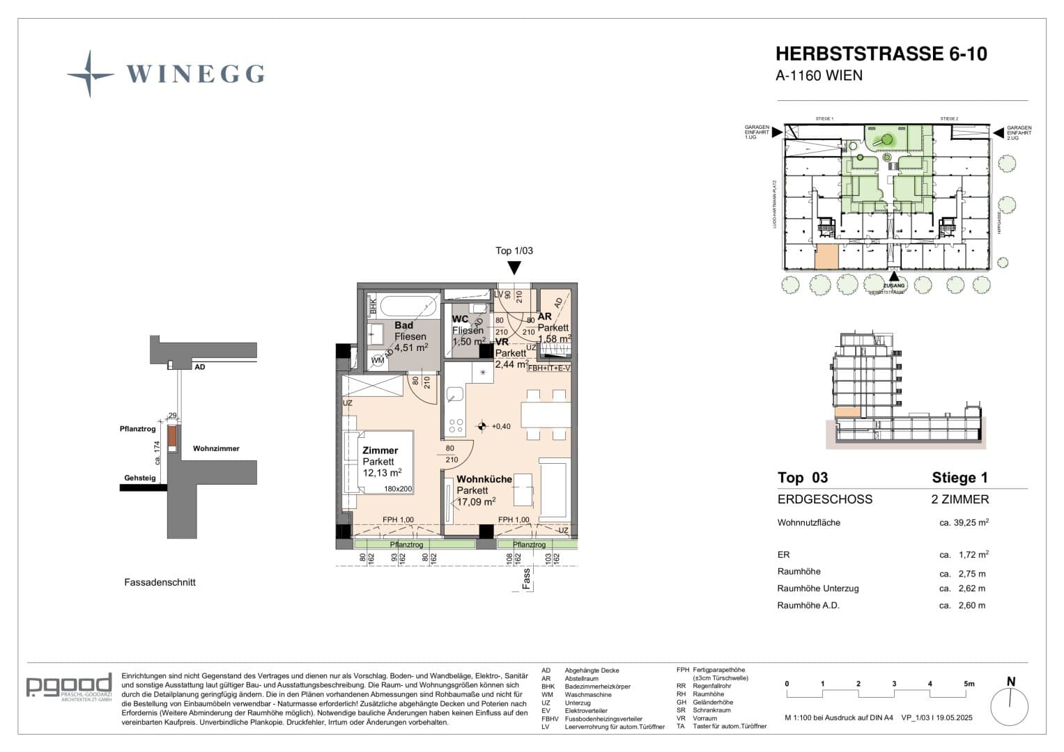 Grundriss Top 1/03 — The Arik — 2 Zimmer — 39,3 m² — Ground floor