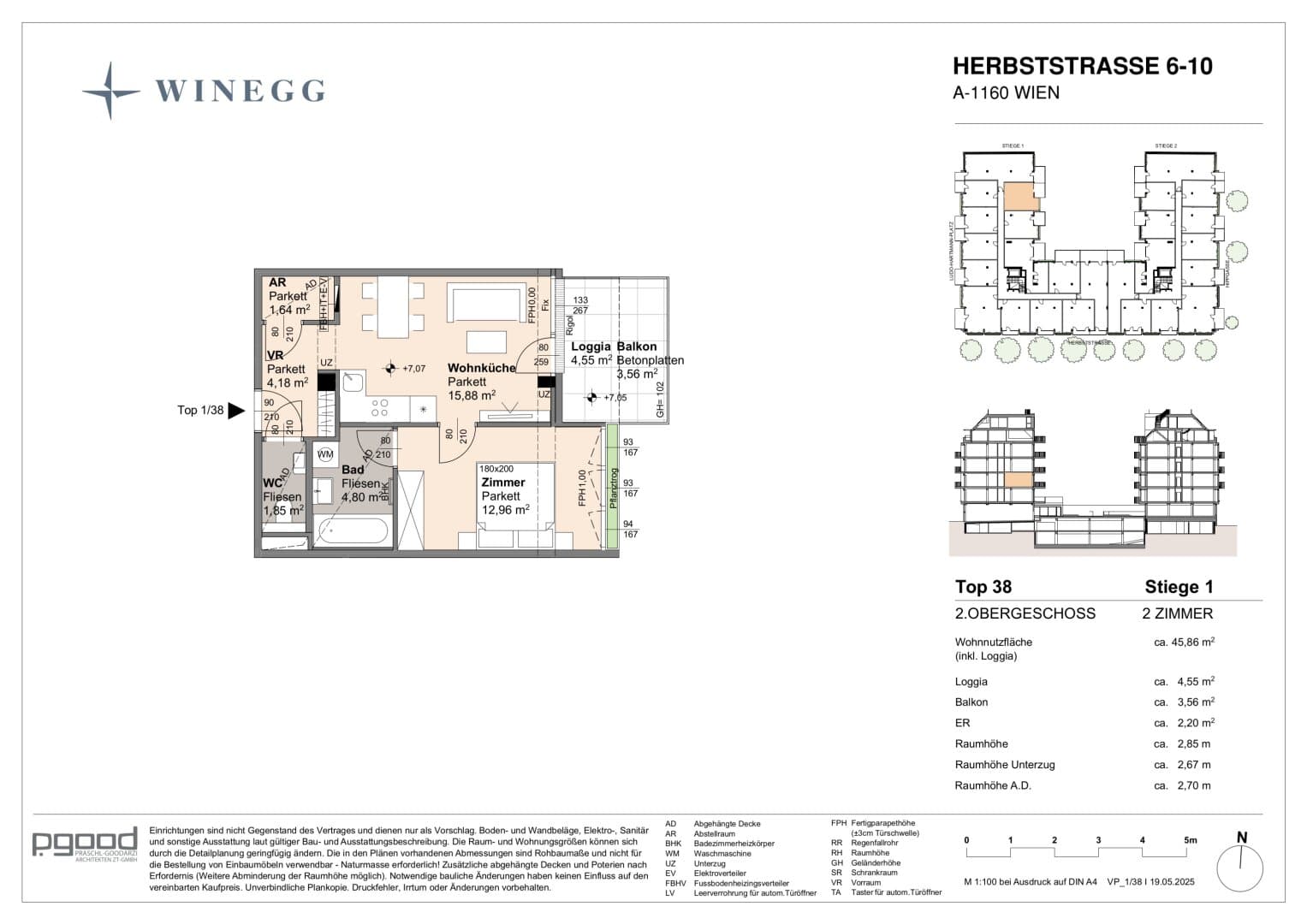 Grundriss Top 1/38 — The Arik — 2 Zimmer — 41,3 m² — 2nd floor — Balkon