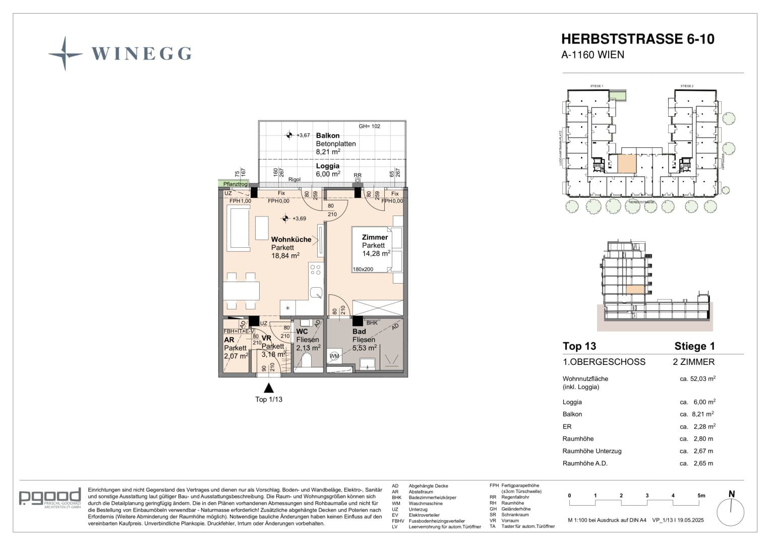Grundriss Top 1/13 — The Arik — 2 Zimmer — 45,8 m² — 1st floor — Balkon