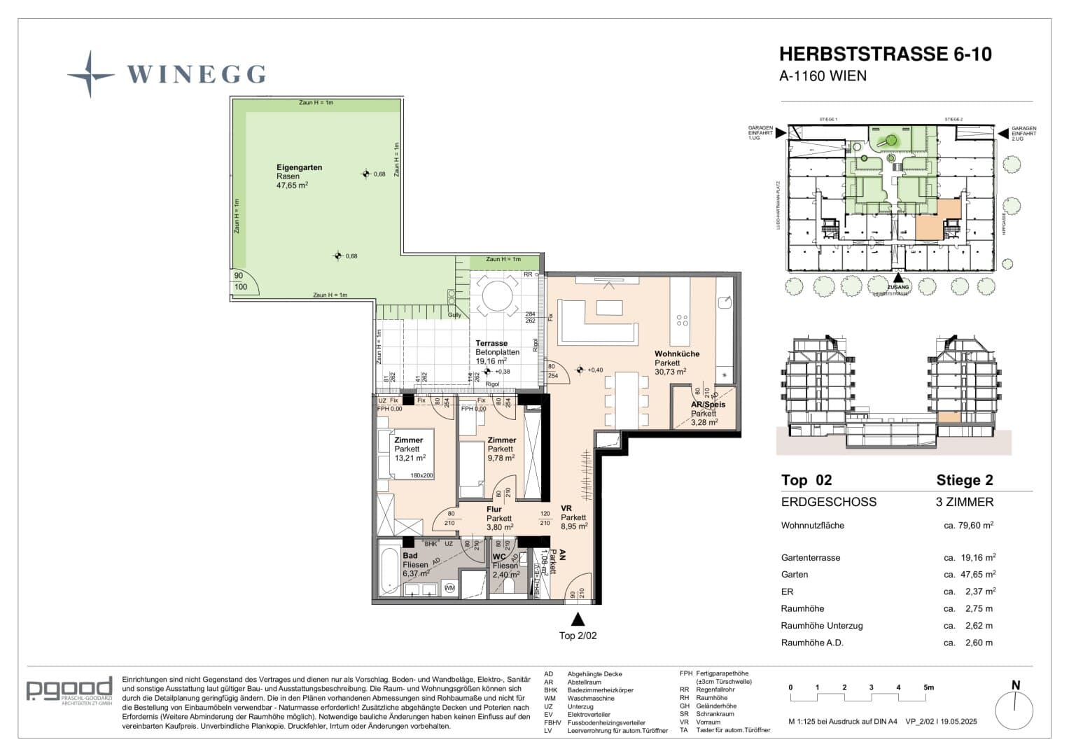 Grundriss Top 2/2 — The Arik — 3 Zimmer — 79,5 m² — Ground floor — Terrasse, reserviert
