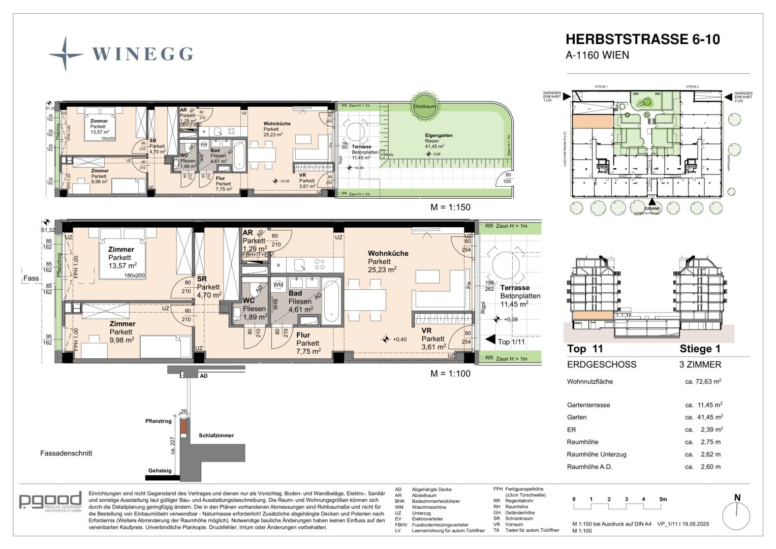Grundriss Top 1/11 — The Arik — 3 Zimmer — 72,9 m² — Ground floor — Terrasse