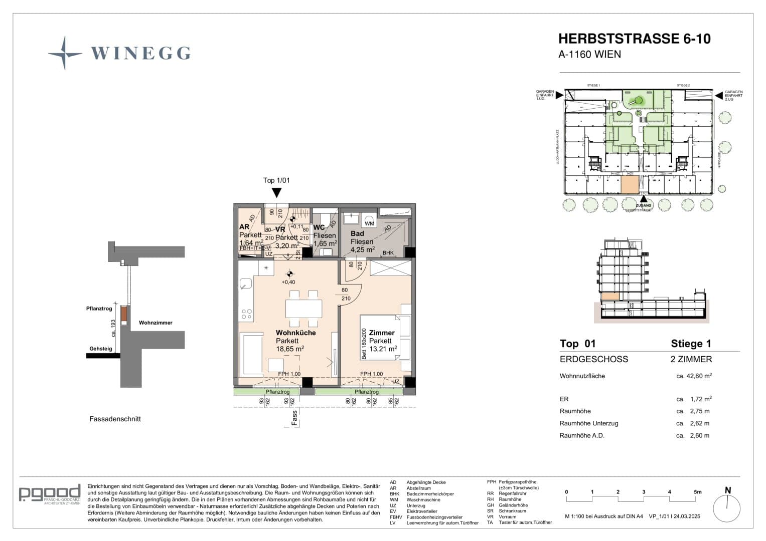 Grundriss Top 1/01 — The Arik — 2 Zimmer — 42,6 m² — Ground floor