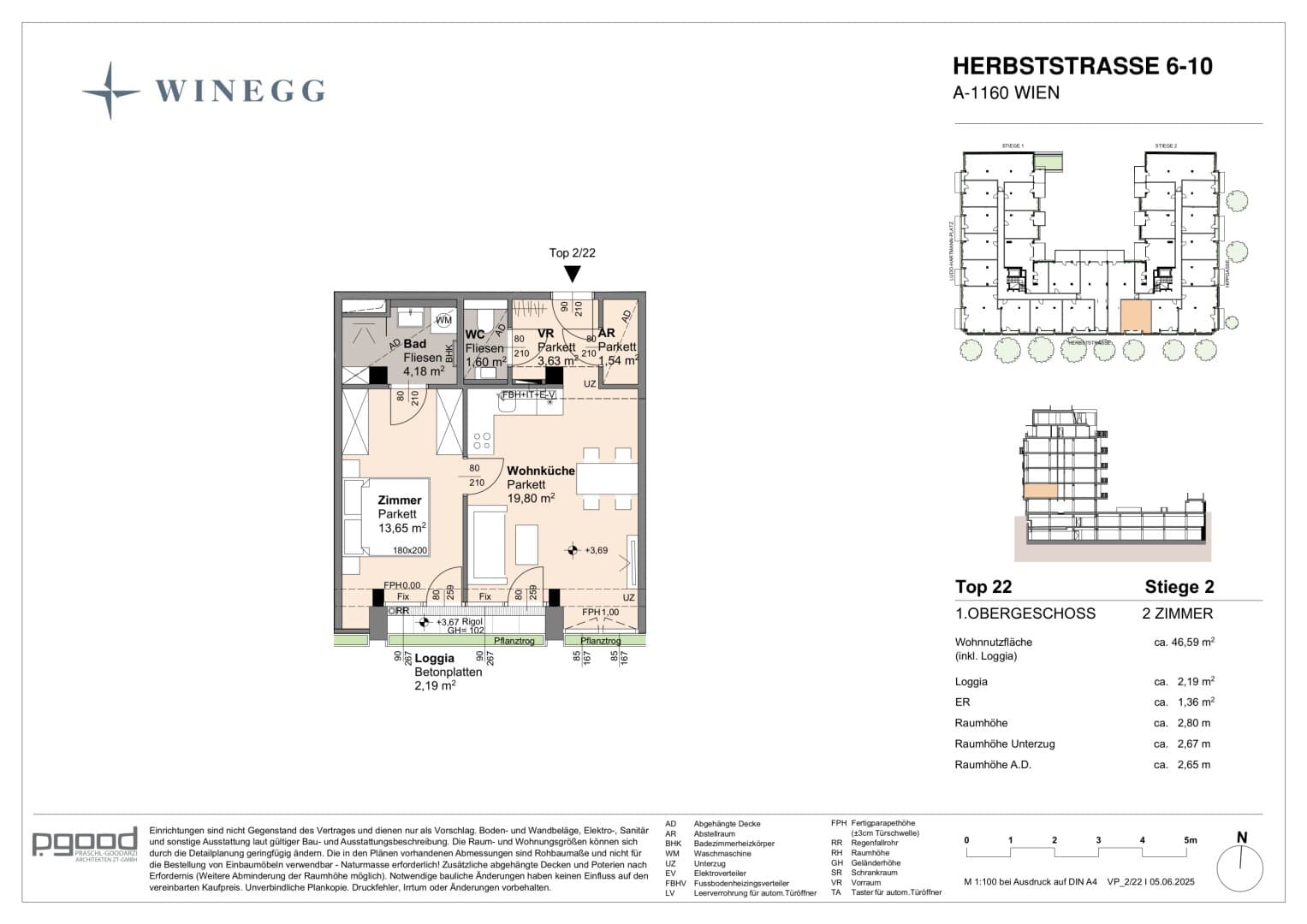 Grundriss Top 2/22 — The Arik — 2 Zimmer — 44,4 m² — 1st floor