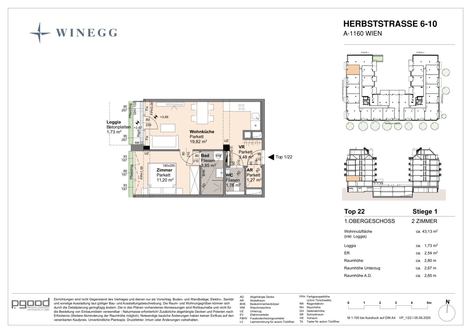 Grundriss Top 1/22 — The Arik — 2 Zimmer — 41,4 m² — 1st floor