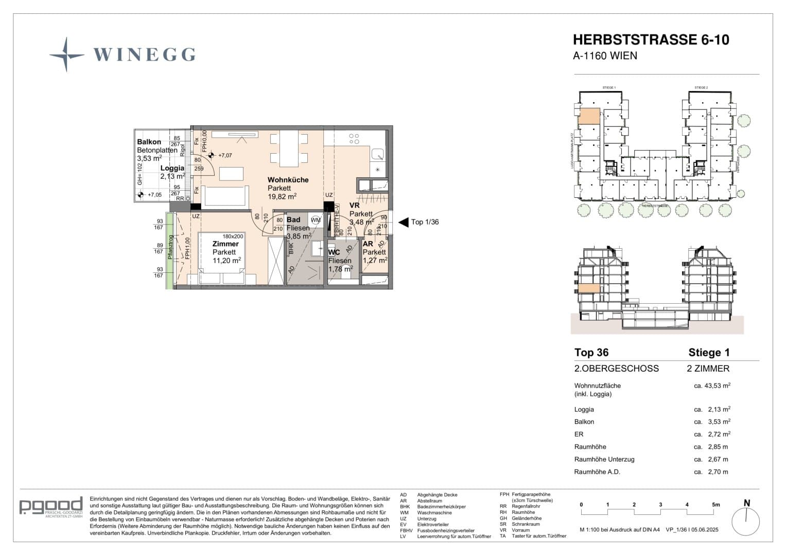 Grundriss Top 1/36 — The Arik — 2 Zimmer — 41,4 m² — 2nd floor — Balkon