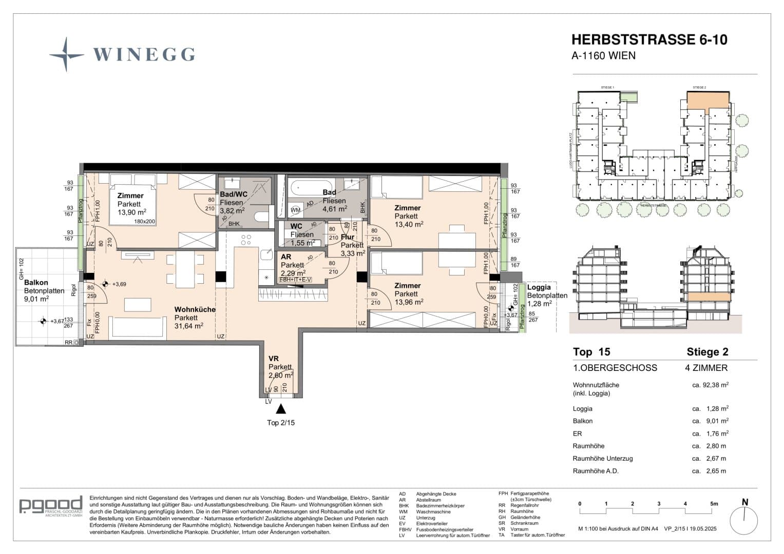 Grundriss Top 2/15 — The Arik — 4 Zimmer — 91,1 m² — 1st floor — Balkon, reserviert