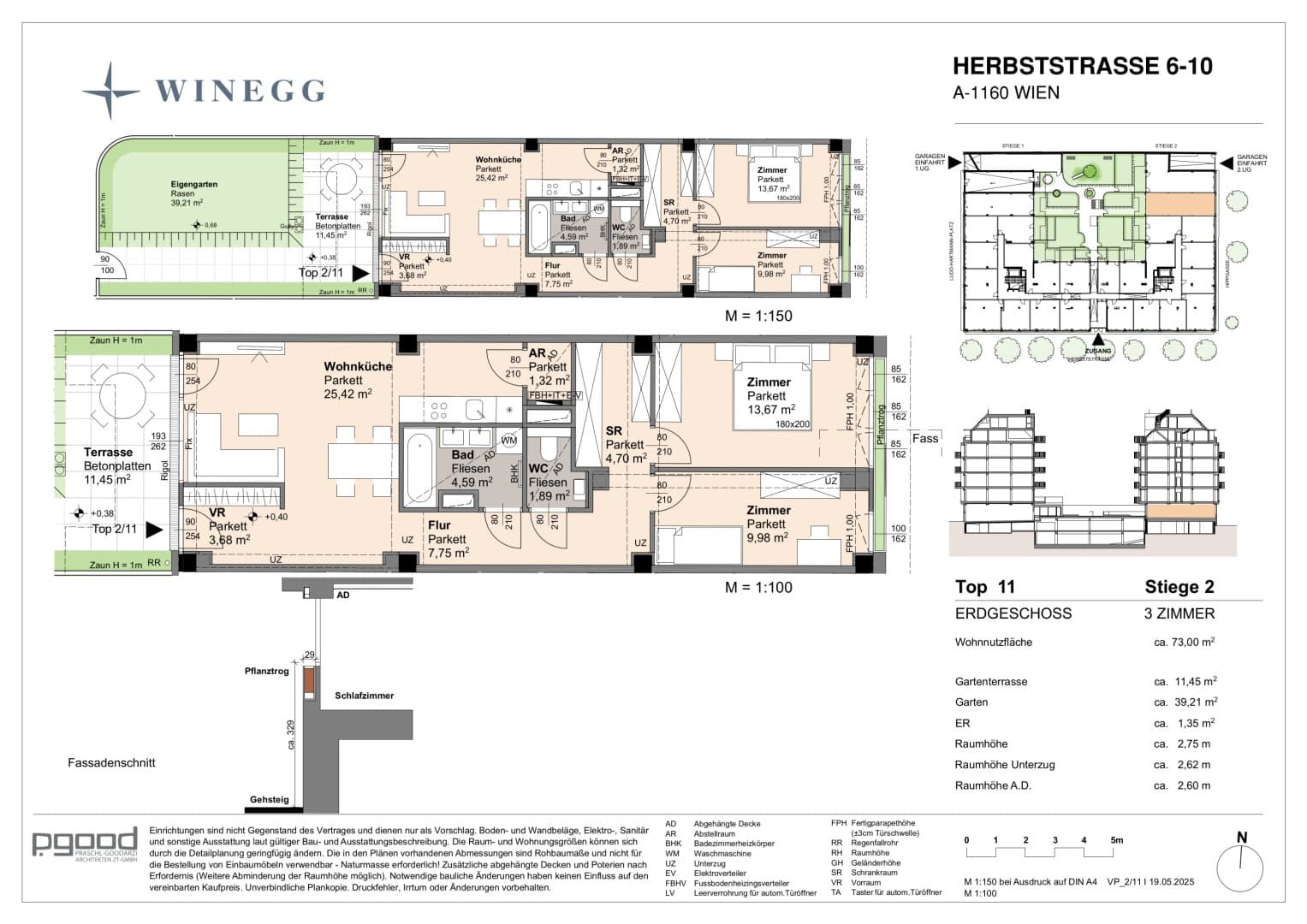 Grundriss Top 2/11 — The Arik — 3 Zimmer — 73,1 m² — Ground floor — Terrasse