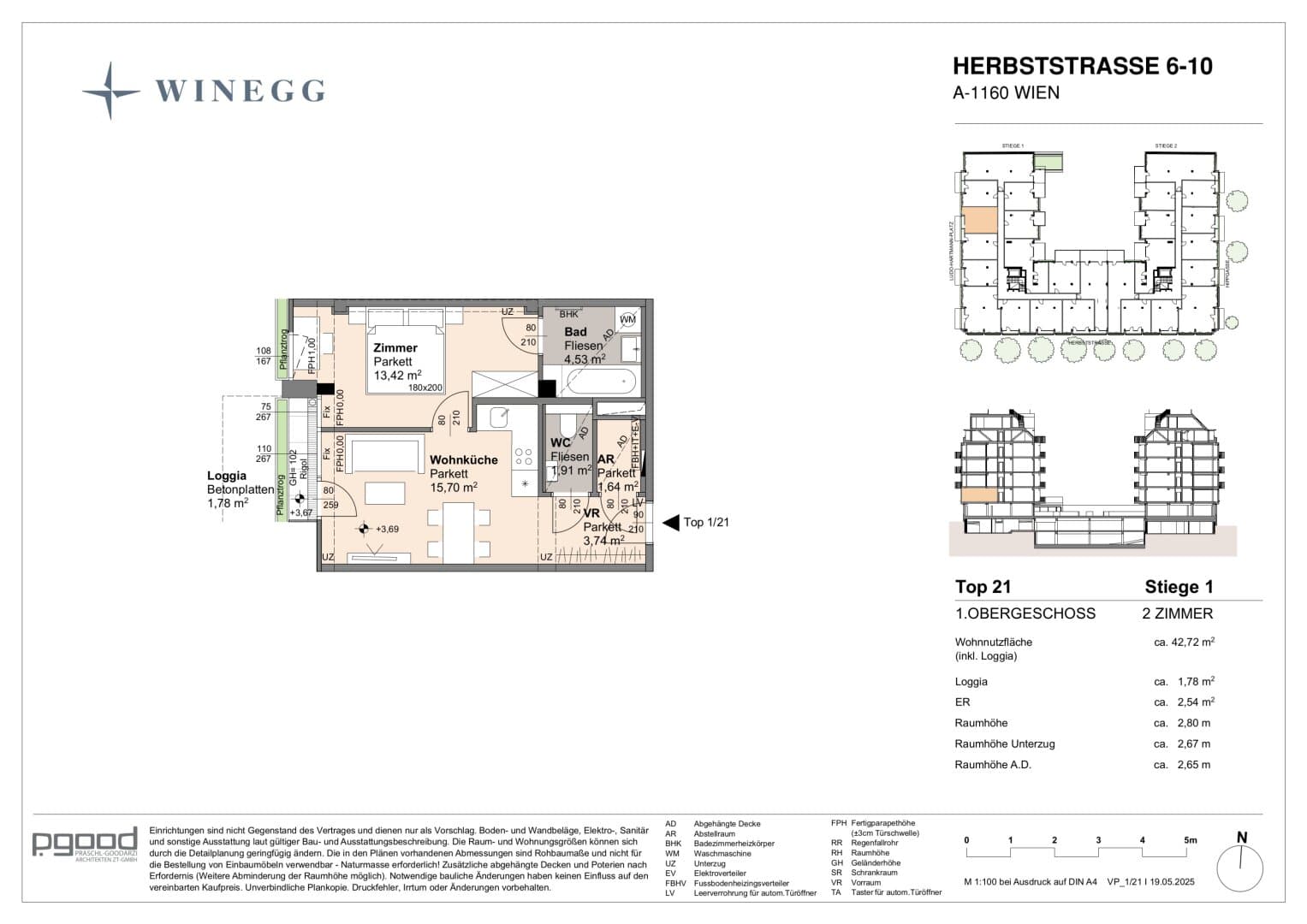 Grundriss Top 1/21 — The Arik — 2 Zimmer — 40,9 m² — 1st floor