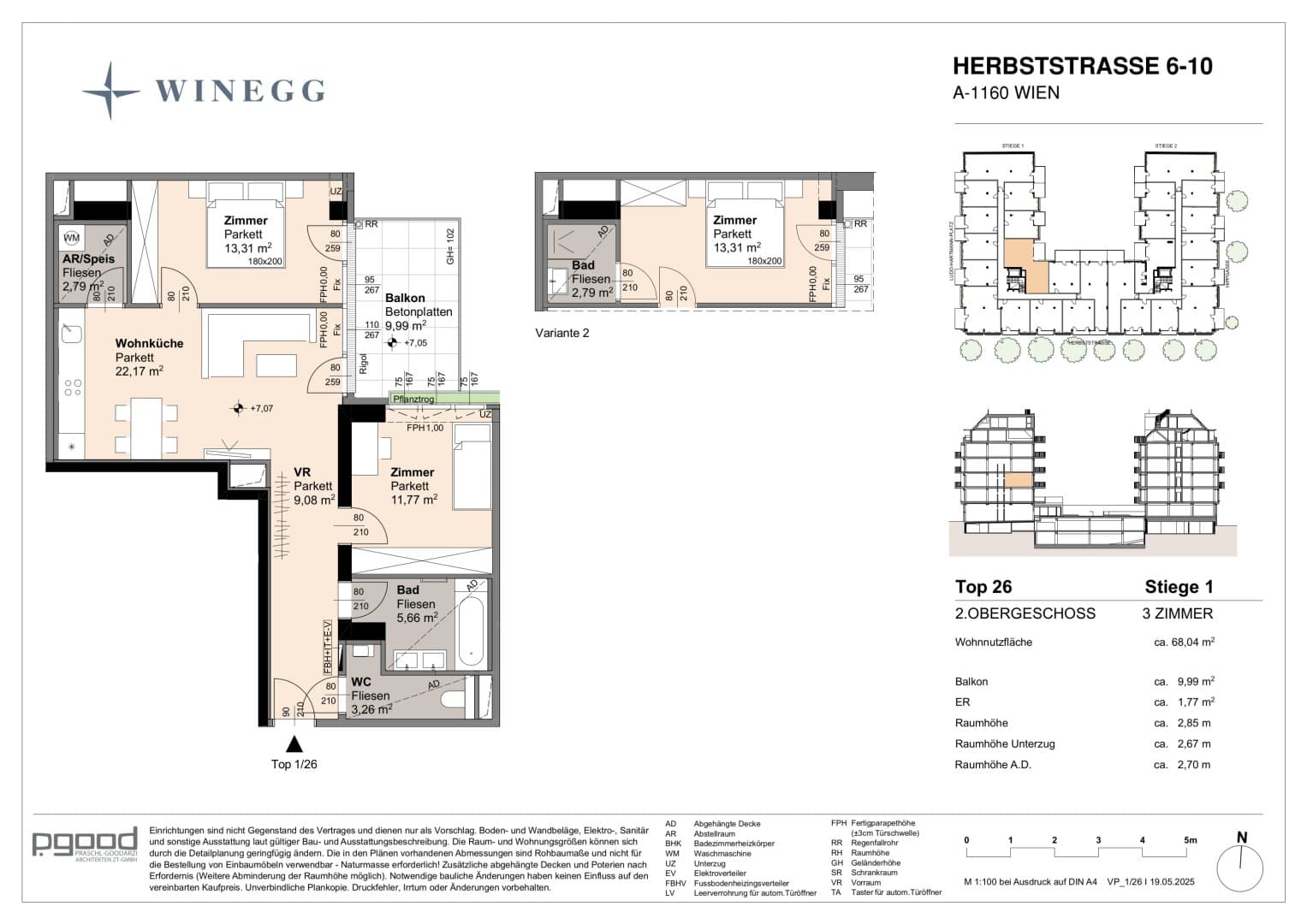 Grundriss Top 1/26 — The Arik — 3 Zimmer — 68 m² — 2nd floor — Balkon, reserviert
