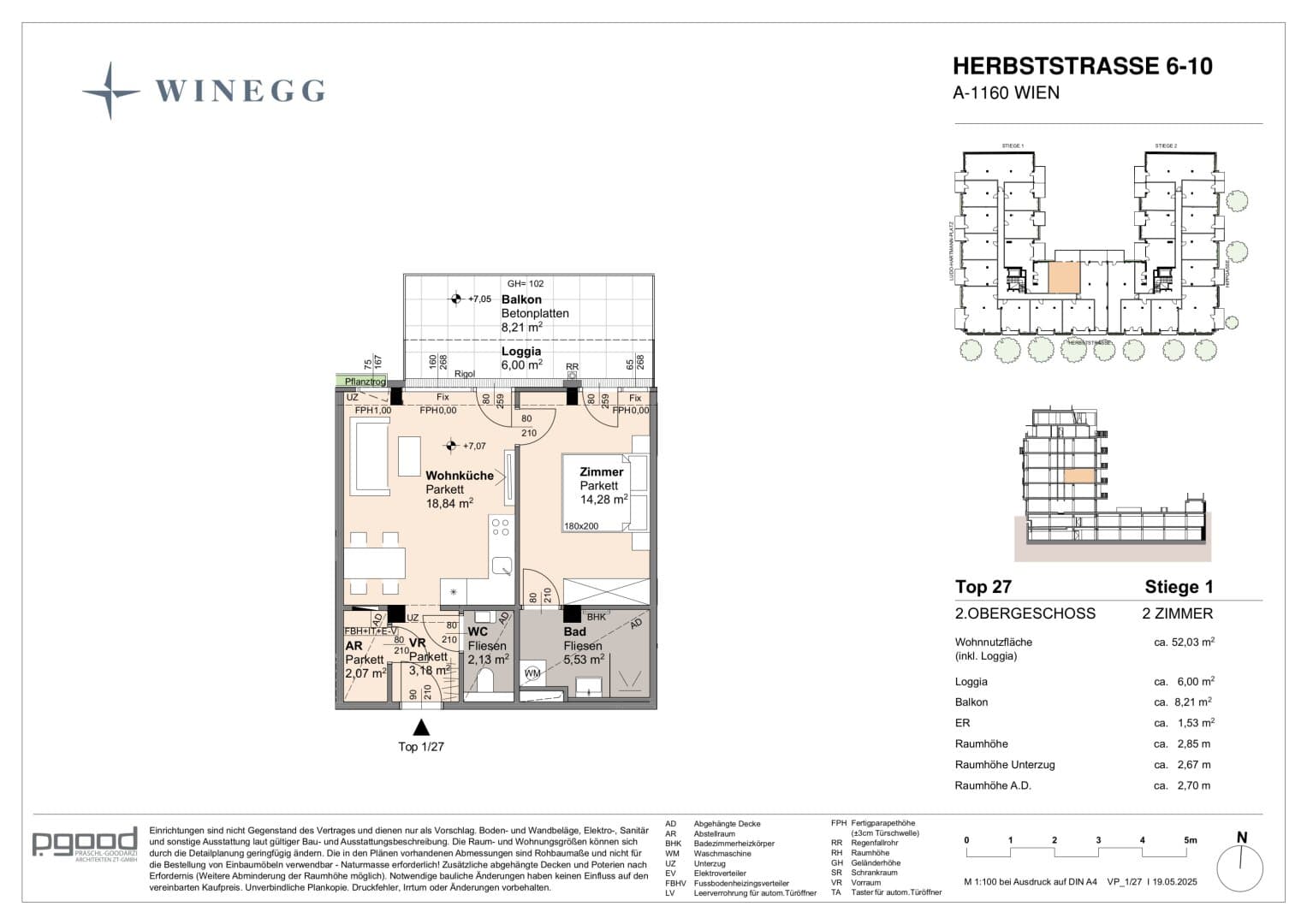 Grundriss Top 1/27 — The Arik — 2 Zimmer — 45,8 m² — 2nd floor — Balkon