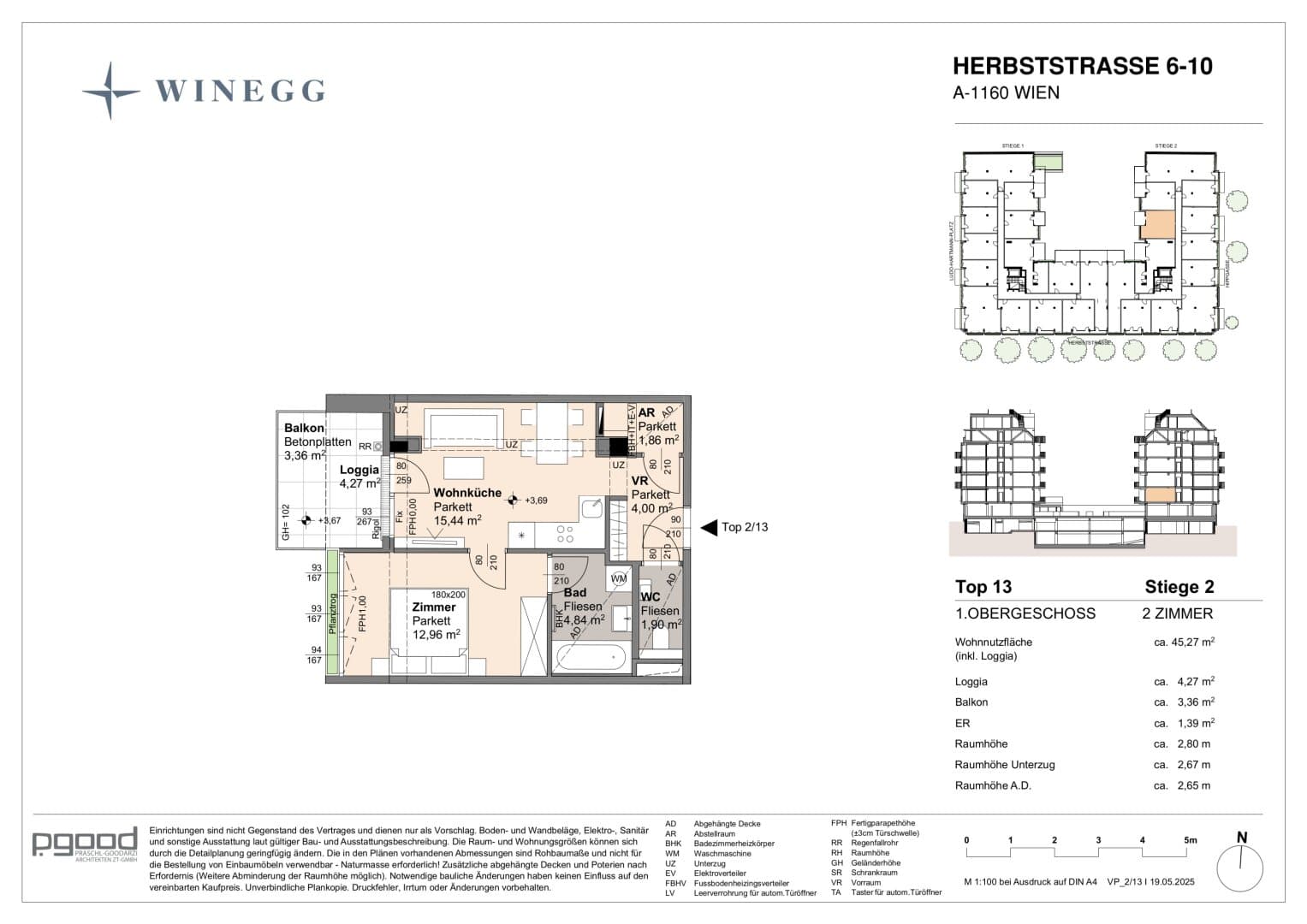 Grundriss Top 2/13 — The Arik — 2 Zimmer — 41 m² — 1st floor — Balkon