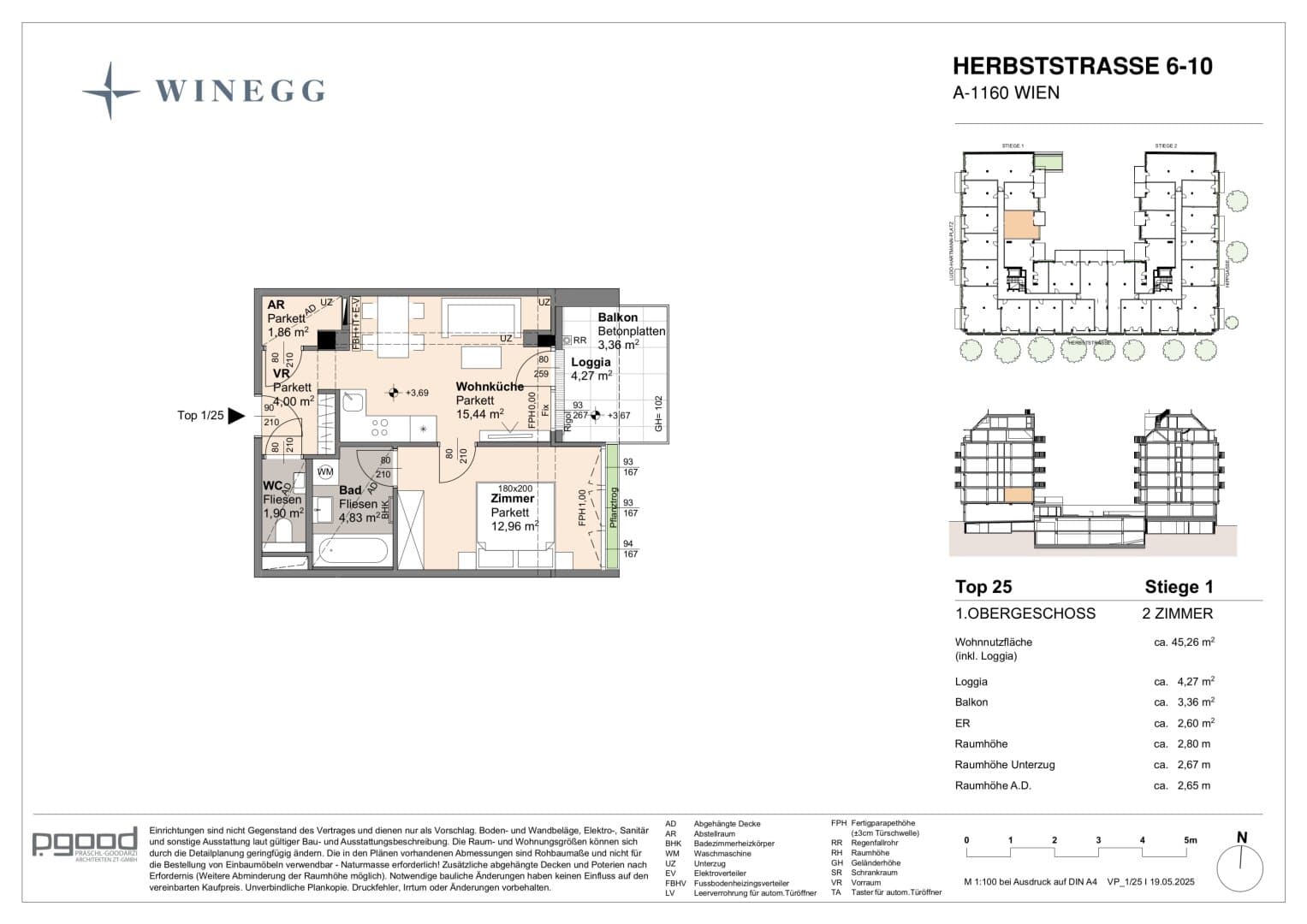 Grundriss Top 1/25 — The Arik — 2 Zimmer — 41 m² — 1st floor — Balkon