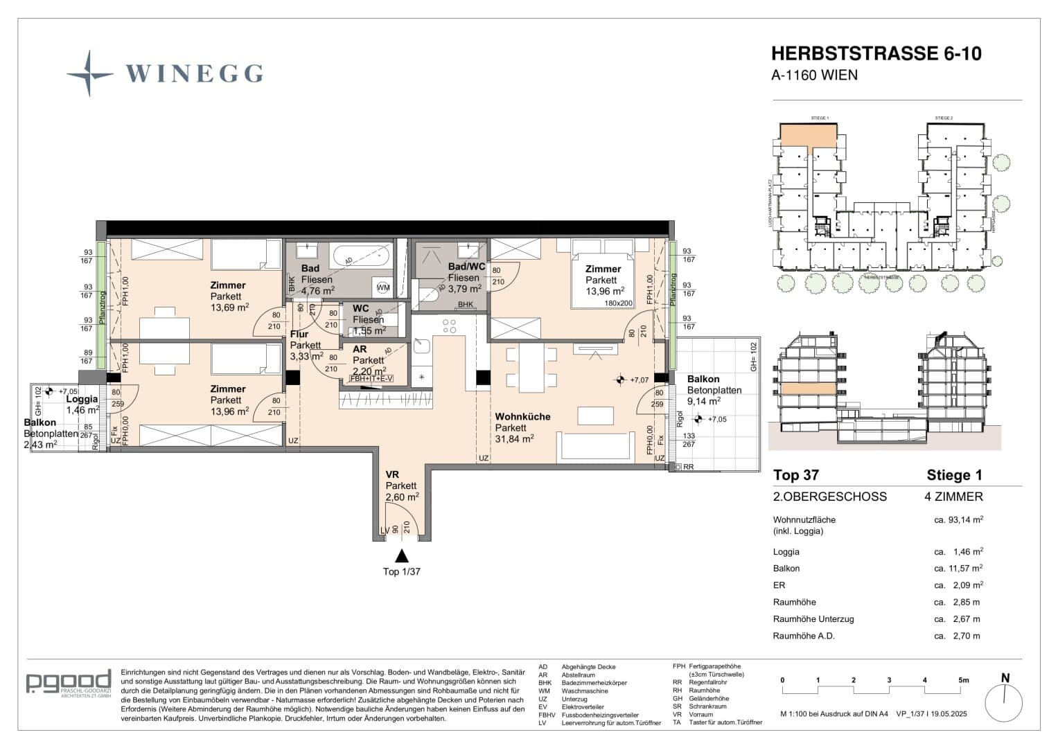 Grundriss Top 1/37 — The Arik — 4 Zimmer — 91,7 m² — 2nd floor — Balkon, reserviert