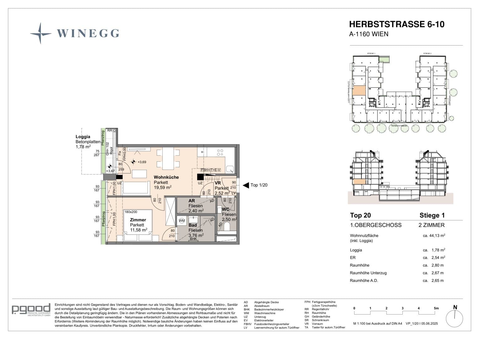 Grundriss Top 1/20 — The Arik — 2 Zimmer — 42,3 m² — 1st floor — reserviert