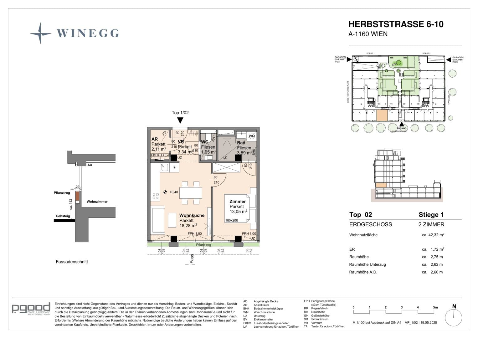 Grundriss Top 1/02 — The Arik — 2 Zimmer — 42,3 m² — Ground floor