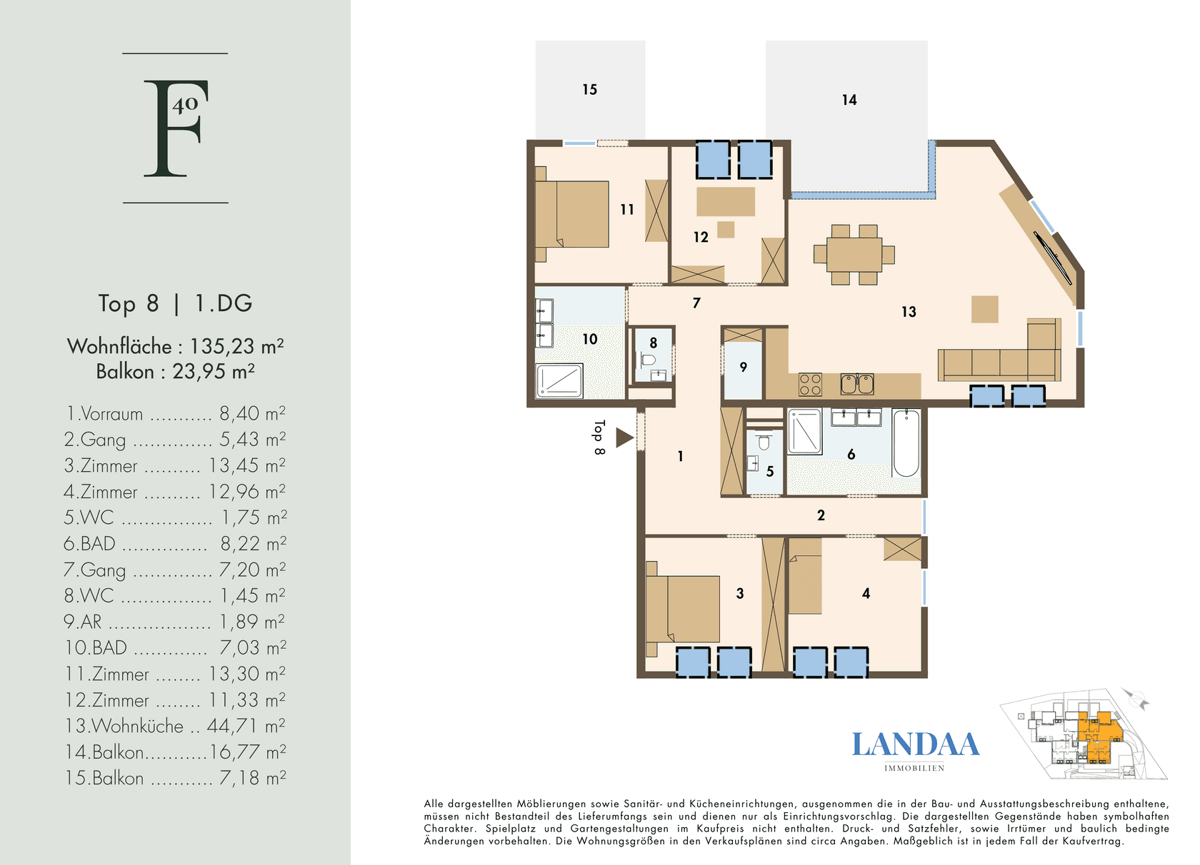 Grundriss Top 8 — THE FELIX – Skyview Residences — 5 Zimmer — 135,2 m² — 1st attic floor