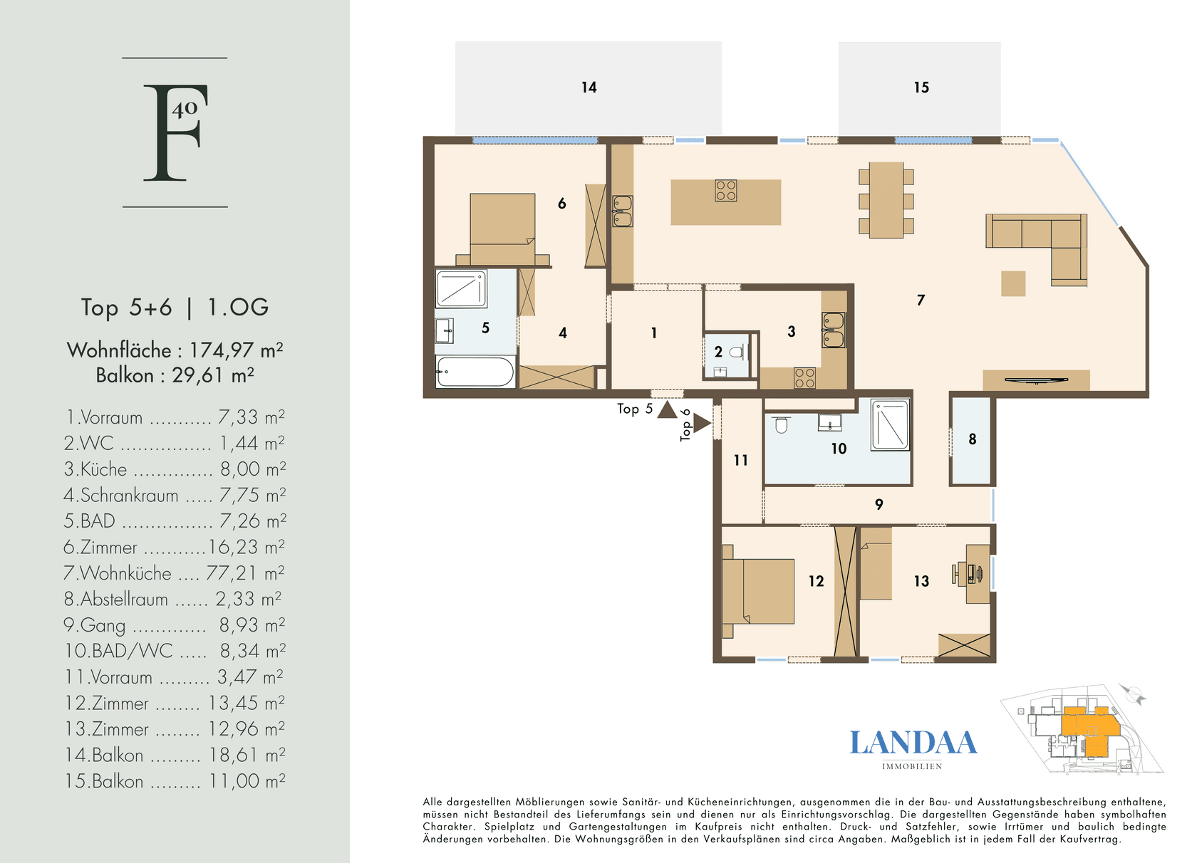 Grundriss Top 5+6 — THE FELIX – Skyview Residences — 4 Zimmer — 175 m² — 1st attic floor