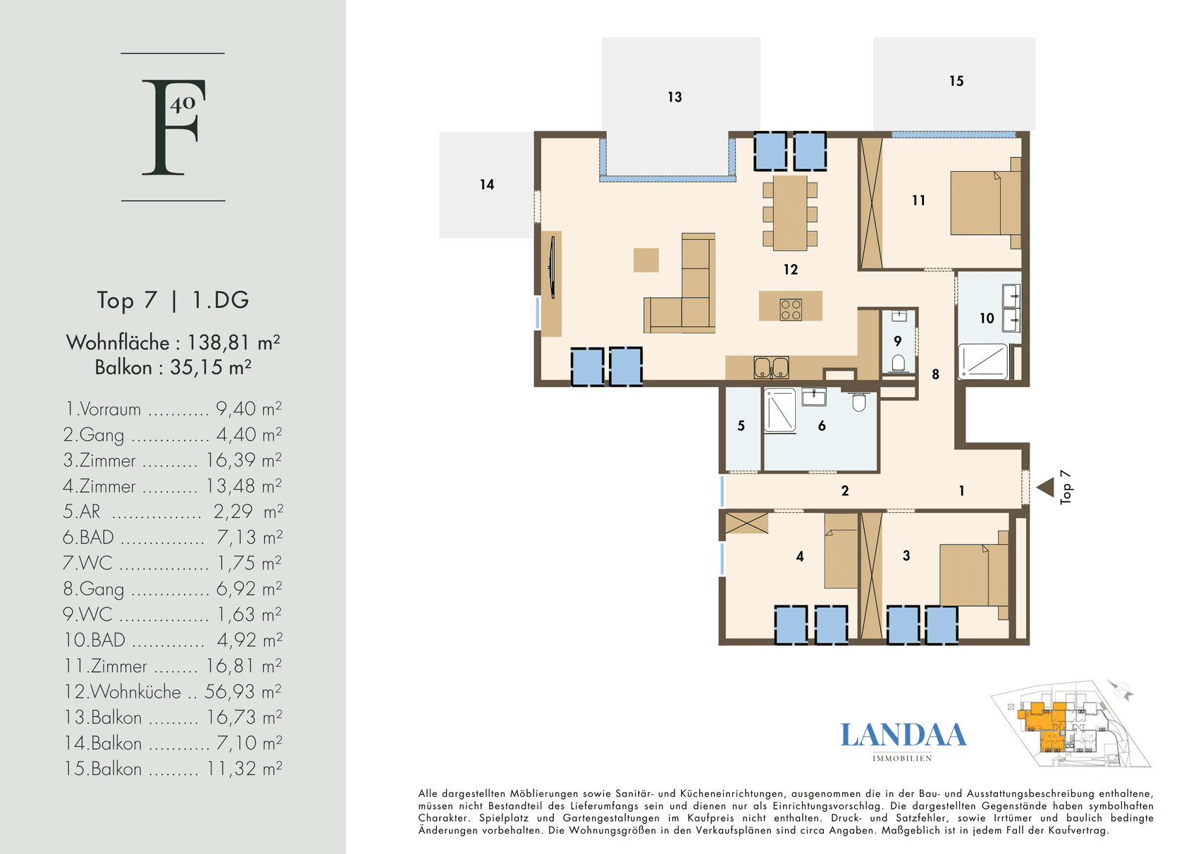 Grundriss Top 7 — THE FELIX – Skyview Residences — 4 Zimmer — 138,8 m² — 1st attic floor