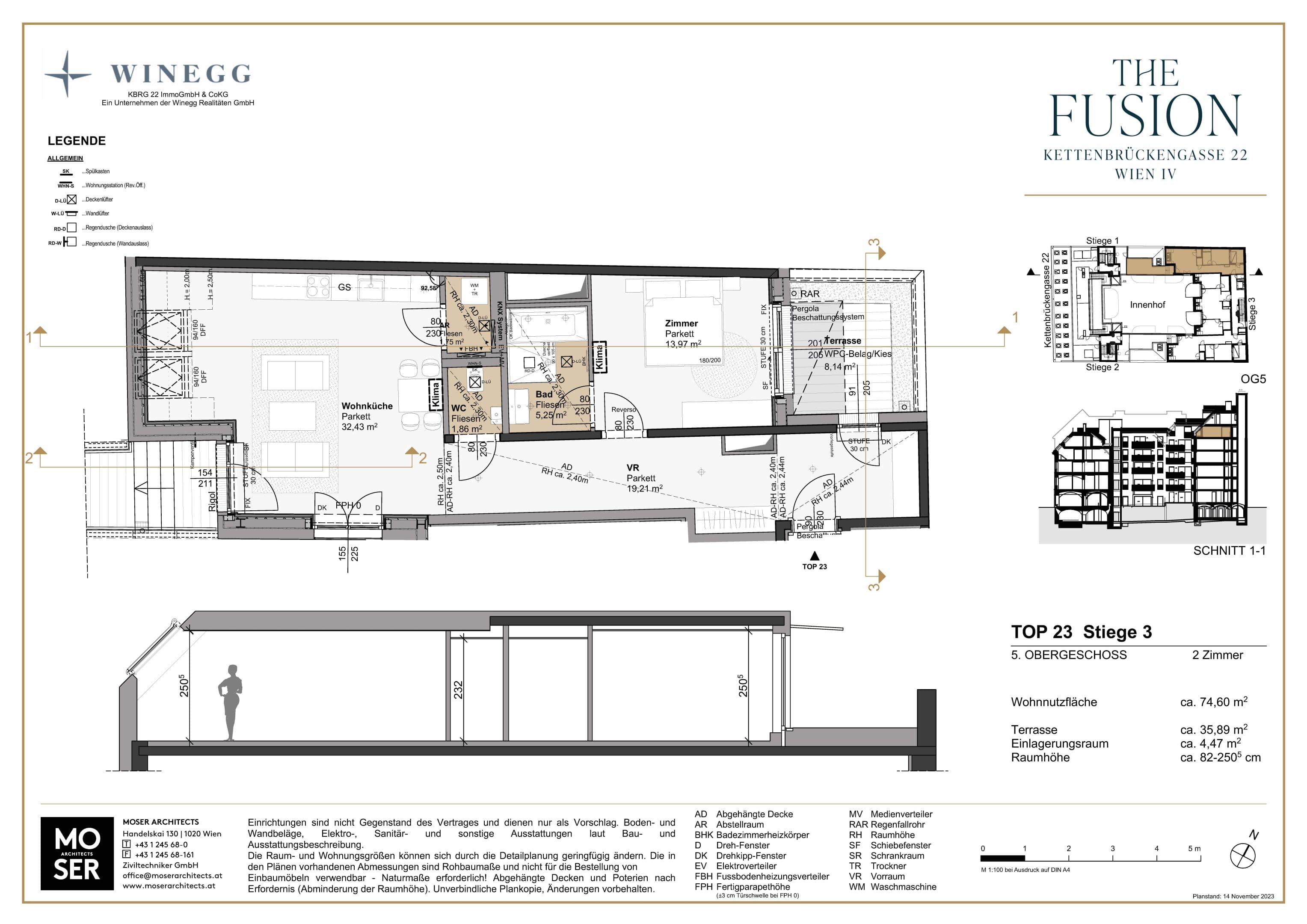 Grundriss Top 3/23 — THE FUSION by WINEGG — 2 Zimmer — 74,6 m² — 1st attic floor — Grundriss 2/2