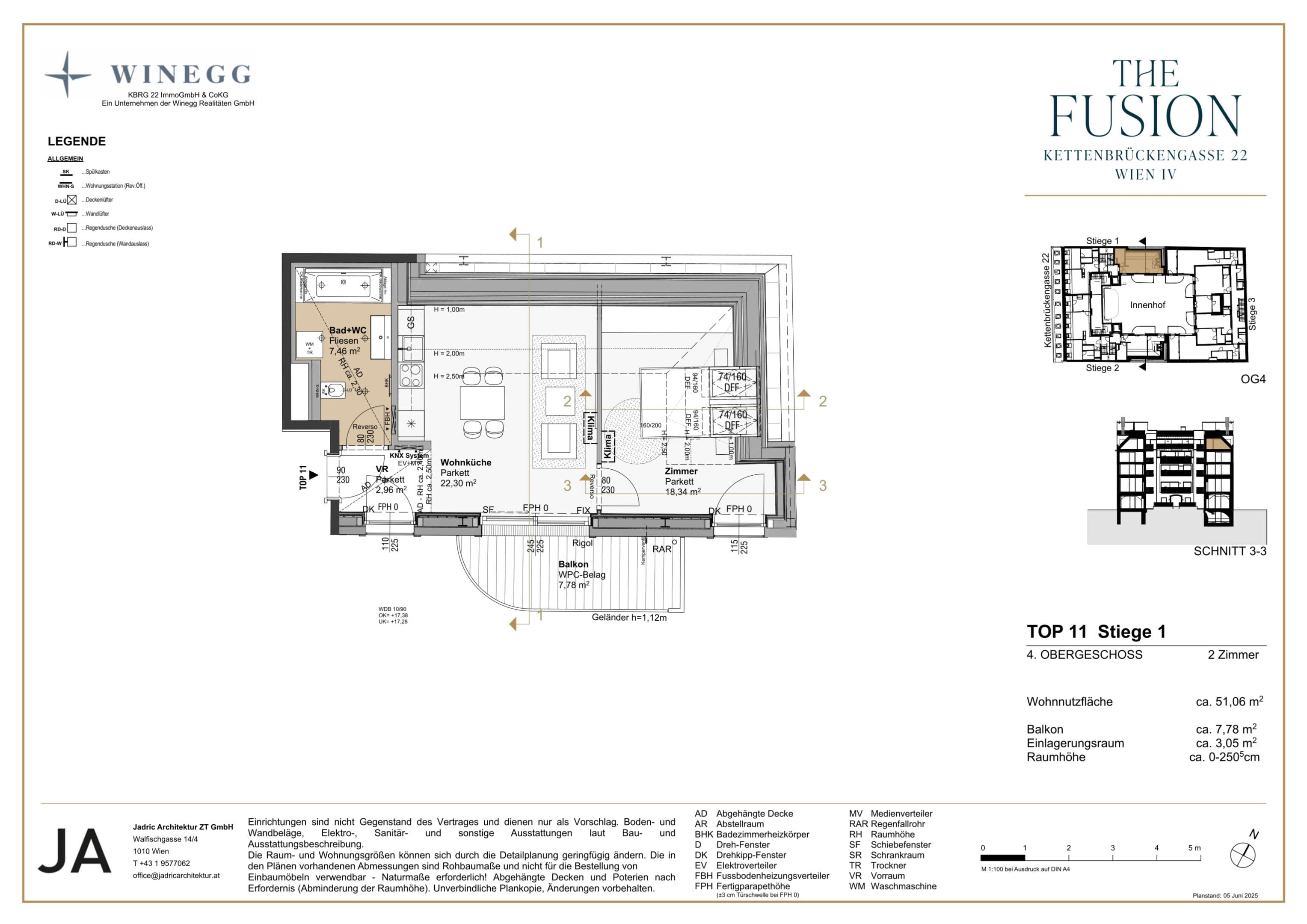 Grundriss Top 1/11 — THE FUSION by WINEGG — 2 Zimmer — 51,1 m² — 2nd attic floor — Grundriss 2/2