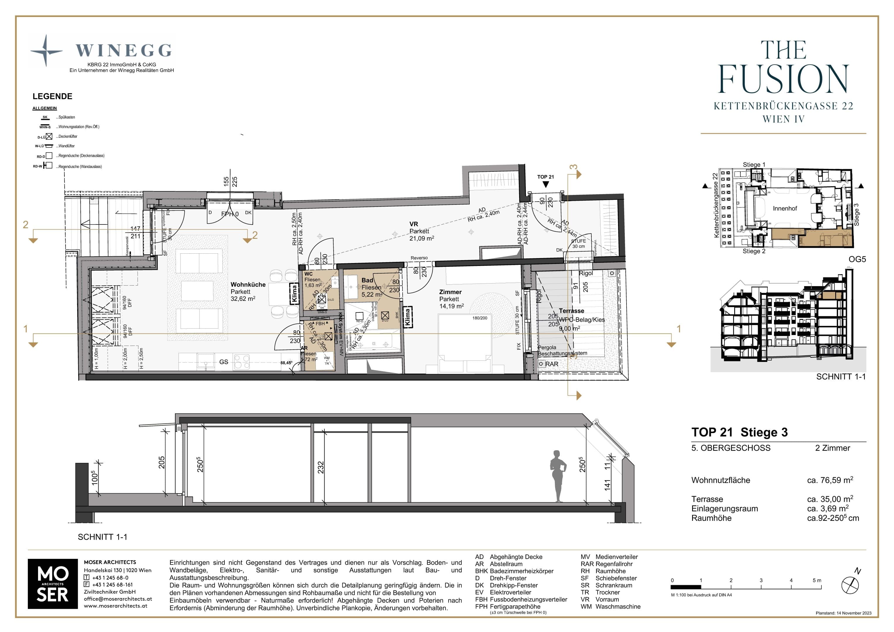 Grundriss Top 3/21 — THE FUSION by WINEGG — 2 Zimmer — 76,6 m² — 1st attic floor — Grundriss 1/3