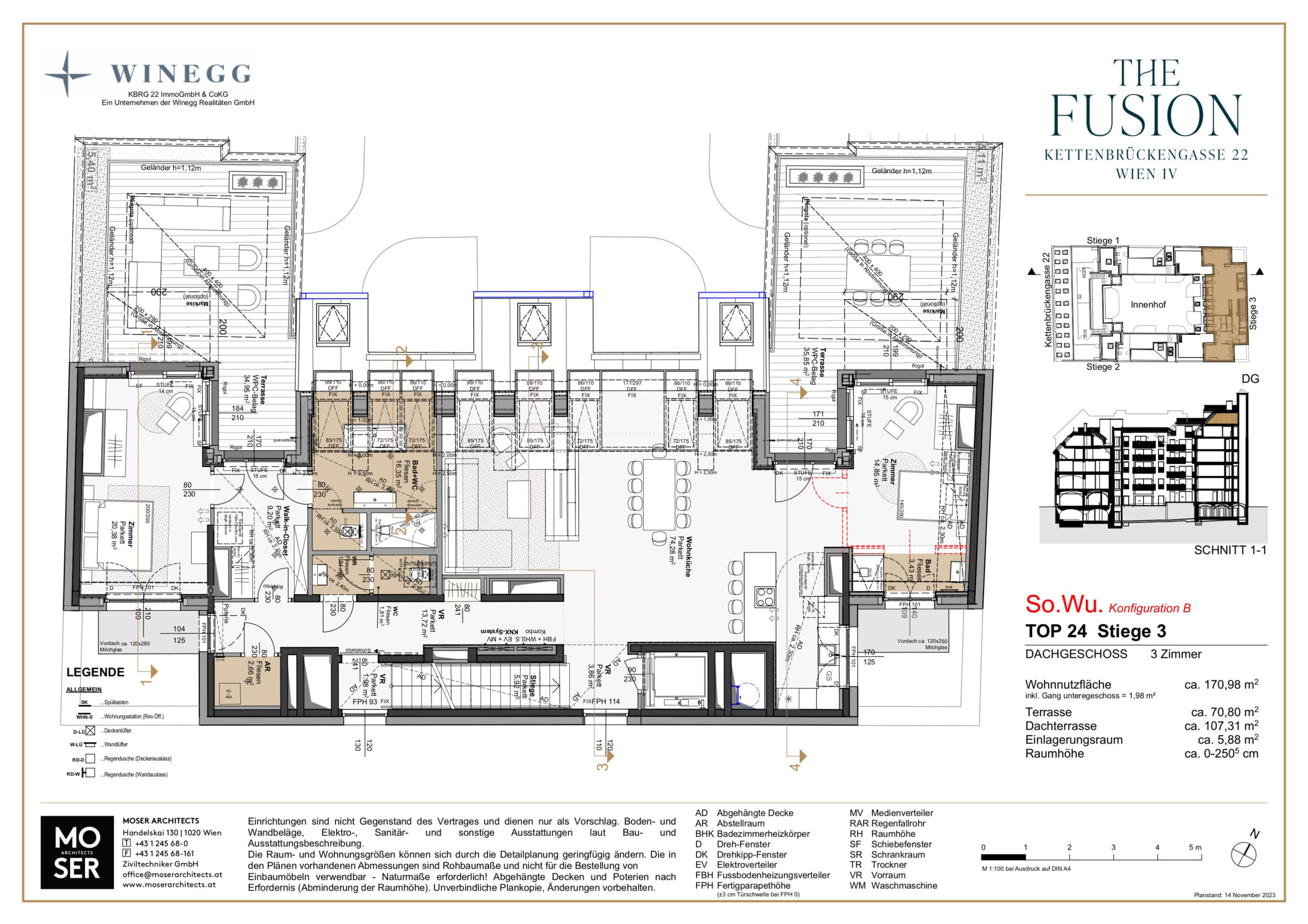 Grundriss Top 3/24 — THE FUSION by WINEGG — 3 Zimmer — 171,7 m² — 2nd attic floor — Grundriss 1/2