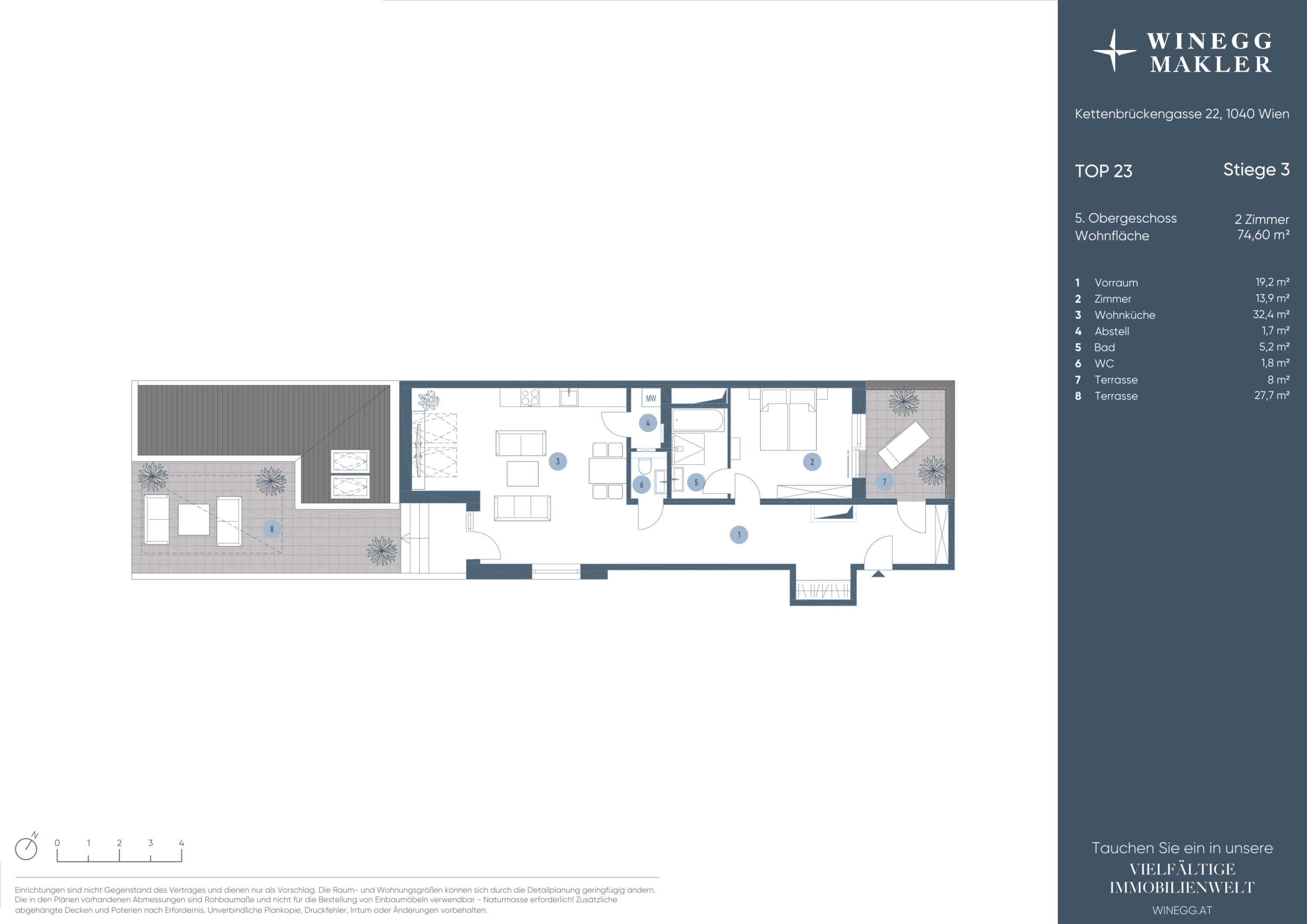 Grundriss Top 3/21 — THE FUSION by WINEGG — 2 Zimmer — 76,6 m² — 1st attic floor — Grundriss 2/3