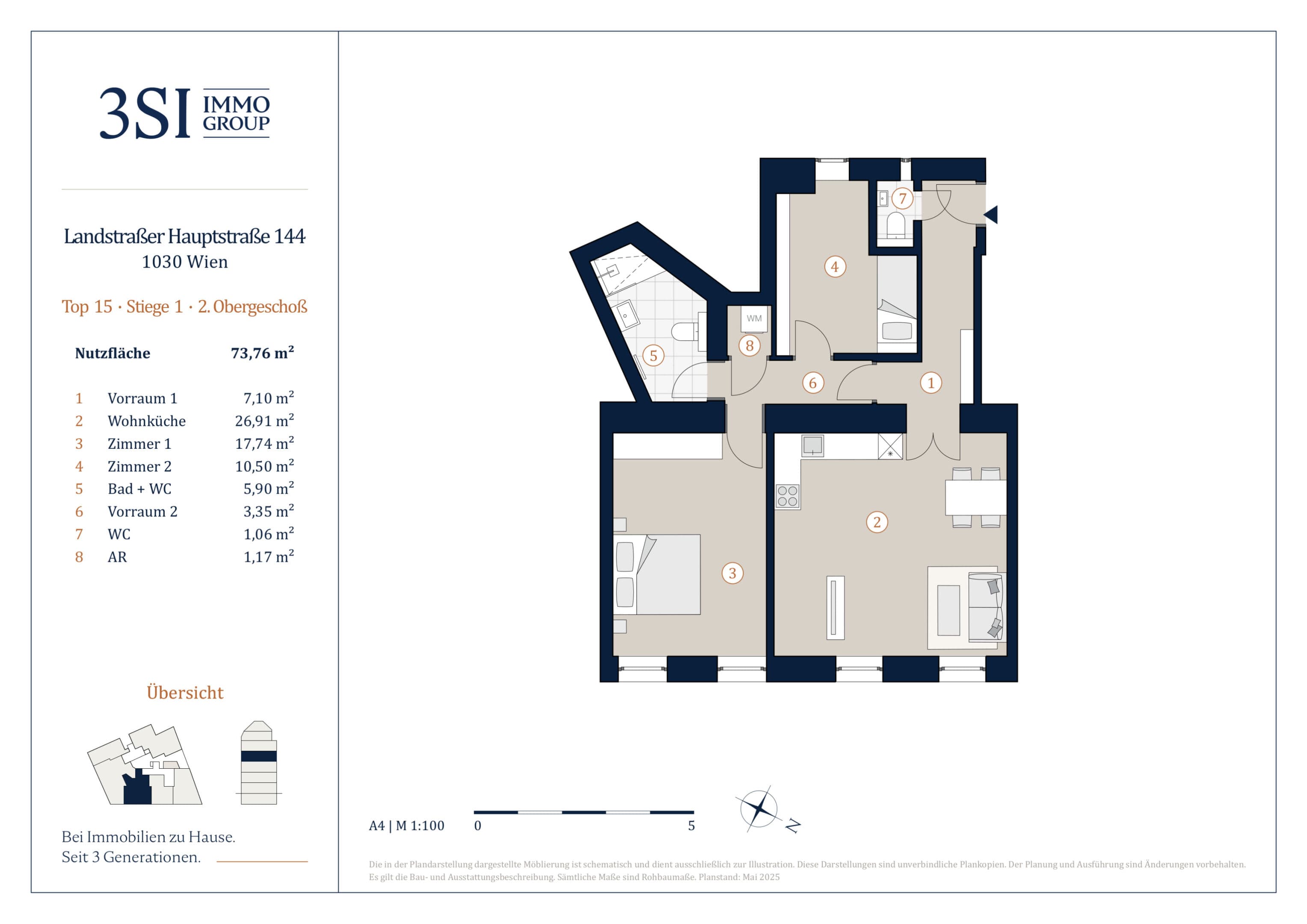 Grundriss Top 1/15 — The Legacy — 3 Zimmer — 73,8 m² — 2nd floor — Ost
