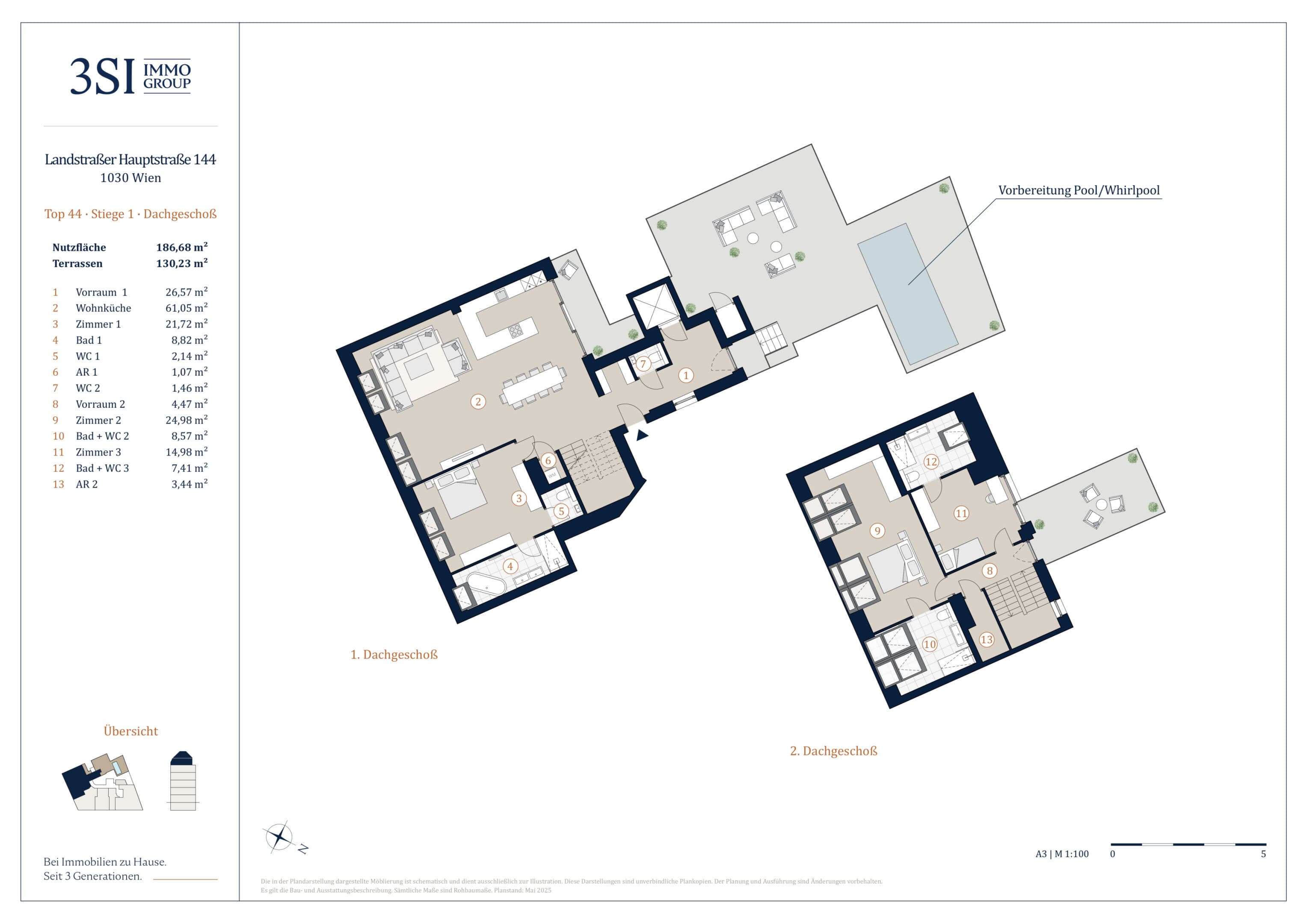 Grundriss Top 1/44 — The Legacy — 4 Zimmer — 186,7 m² — 1st attic floor / 2nd attic floor — Ost, Süd, West