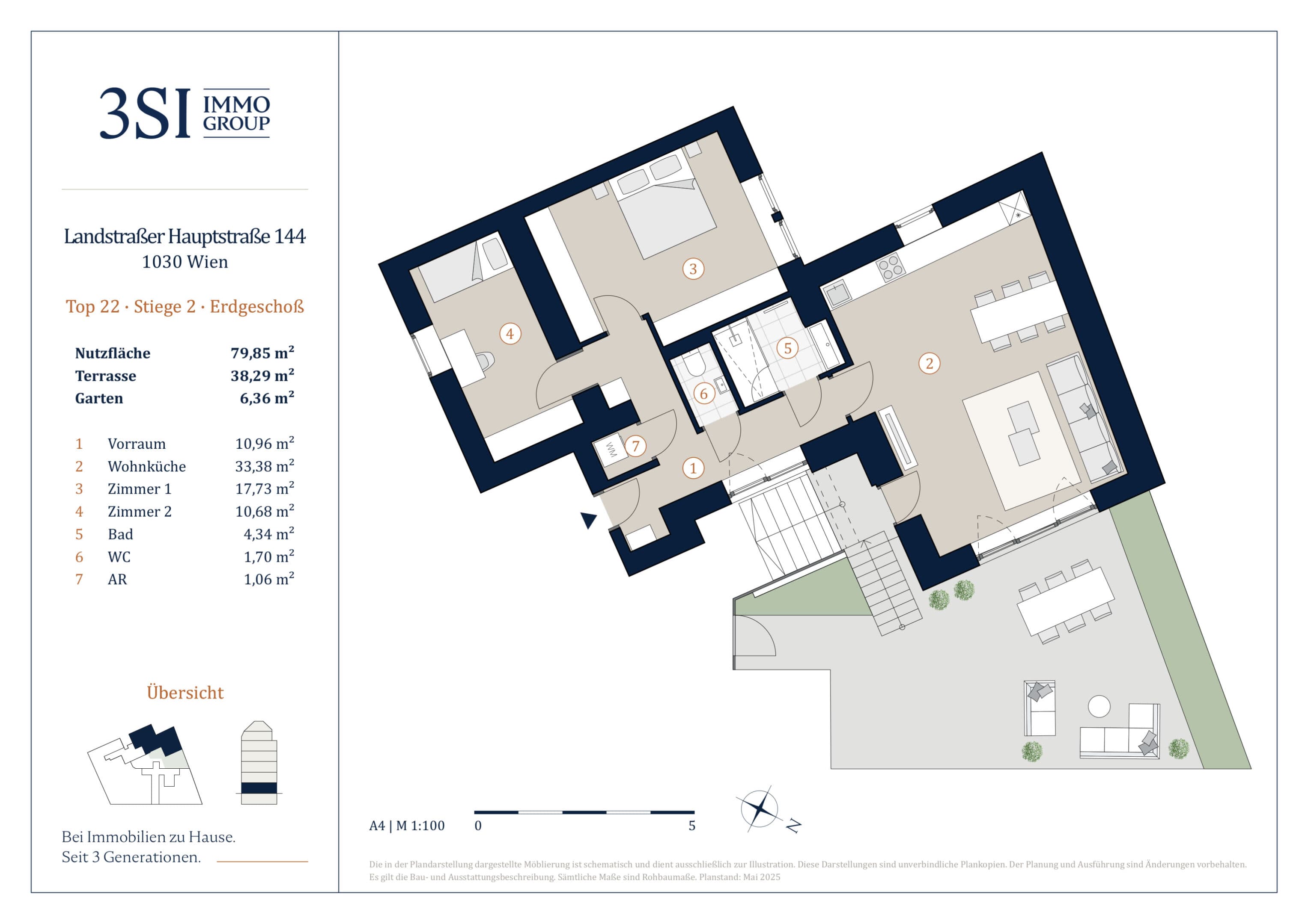 Grundriss Top 2/22 — The Legacy — 3 Zimmer — 79,9 m² — Ground floor — Innenhof, Garten