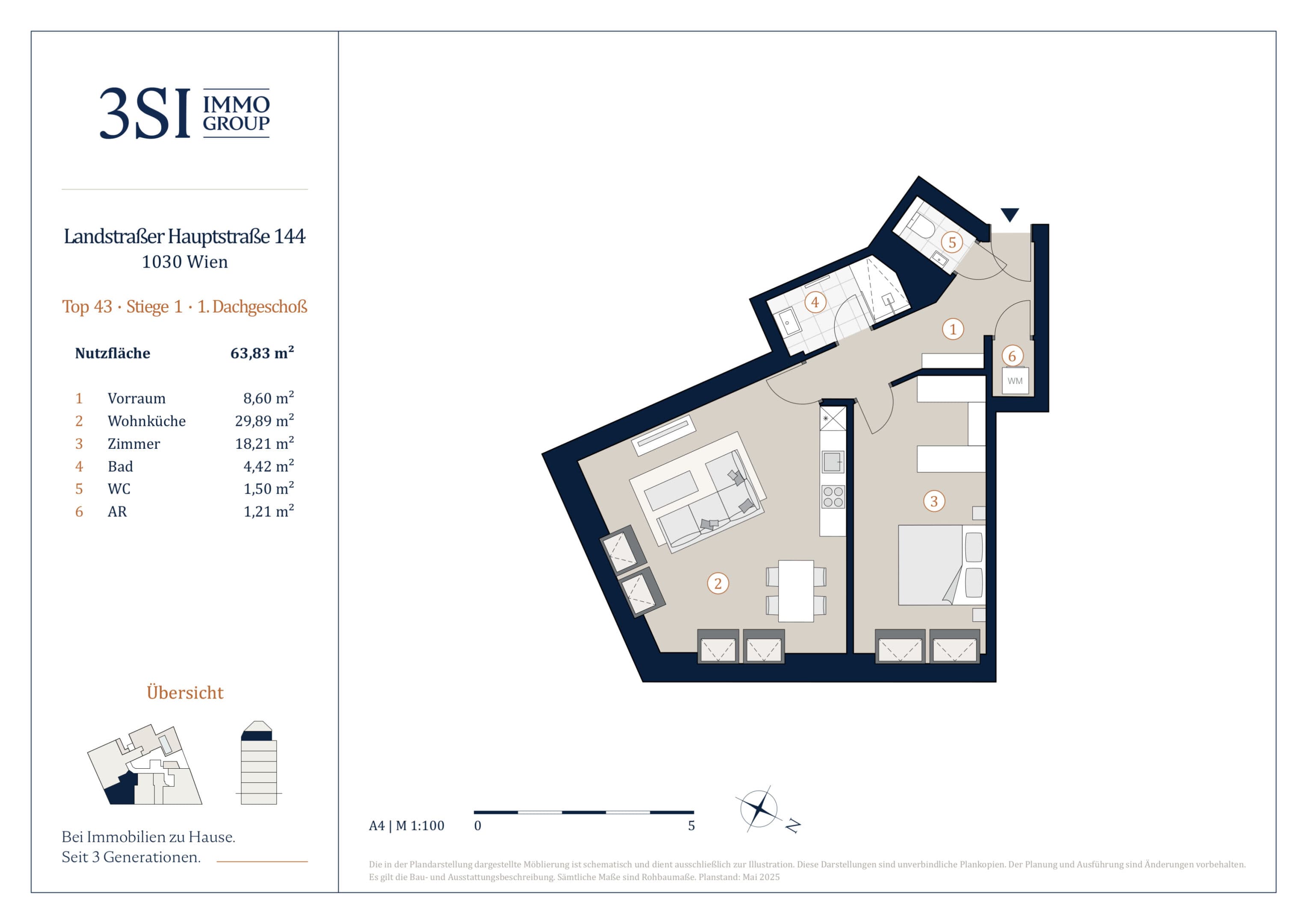 Grundriss Top 1/43 — The Legacy — 2 Zimmer — 63,8 m² — 1st attic floor — West
