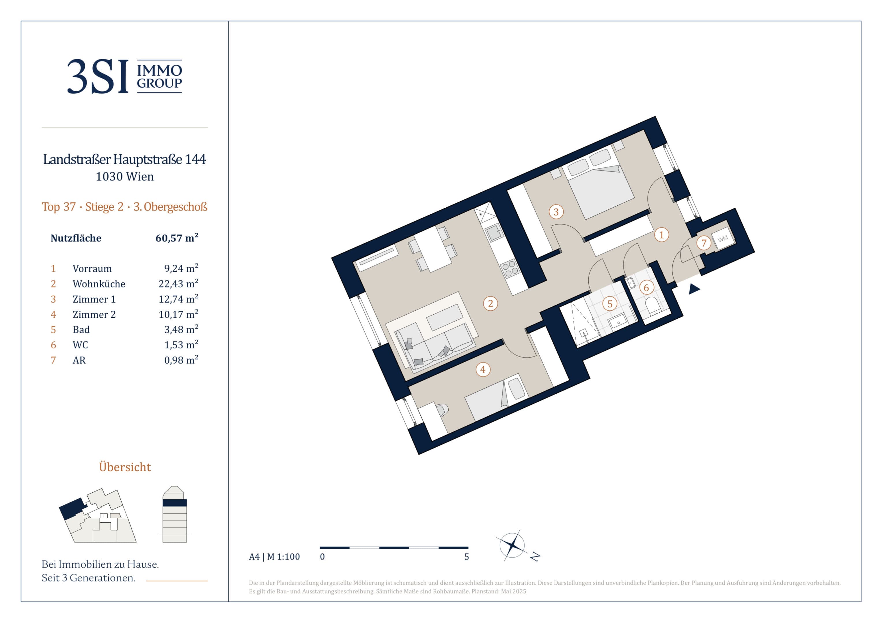 Grundriss Top 2/37 — The Legacy — 3 Zimmer — 60,6 m² — 3rd floor — Ost