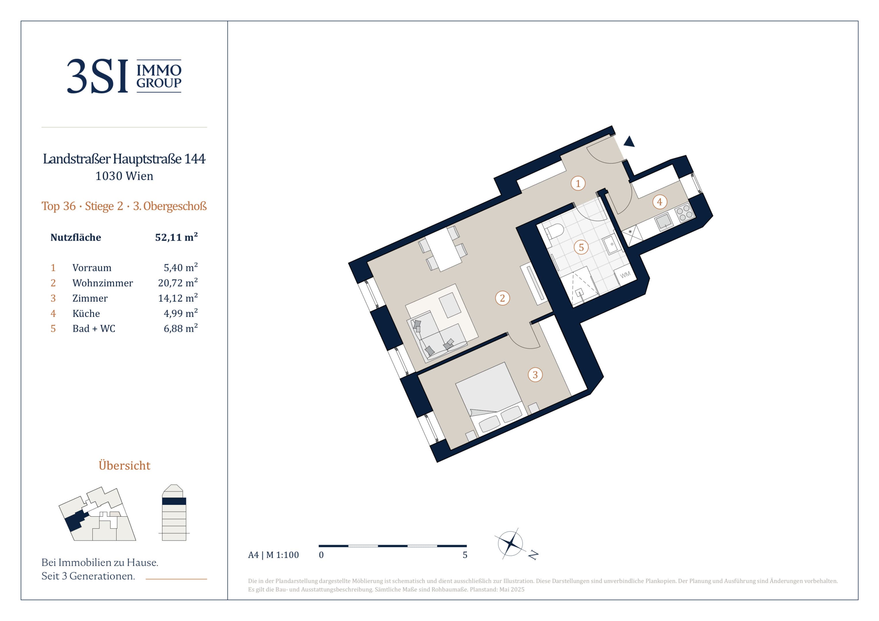 Grundriss Top 2/36 — The Legacy — 2 Zimmer — 52,1 m² — 3rd floor — West