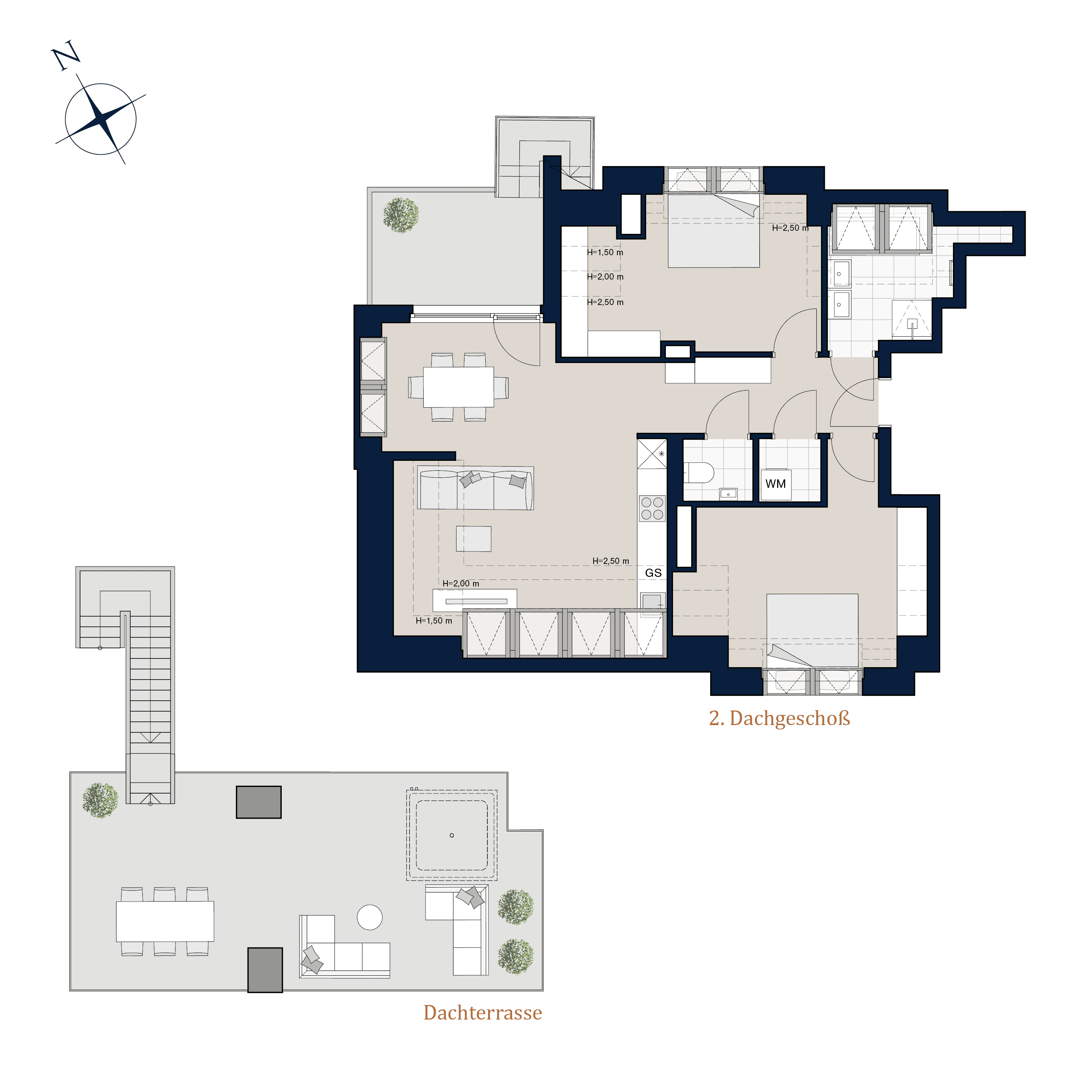 Grundriss Top 1/18 — The Liberty — 3 Zimmer — 97,7 m² — 2nd attic floor — N, S, W