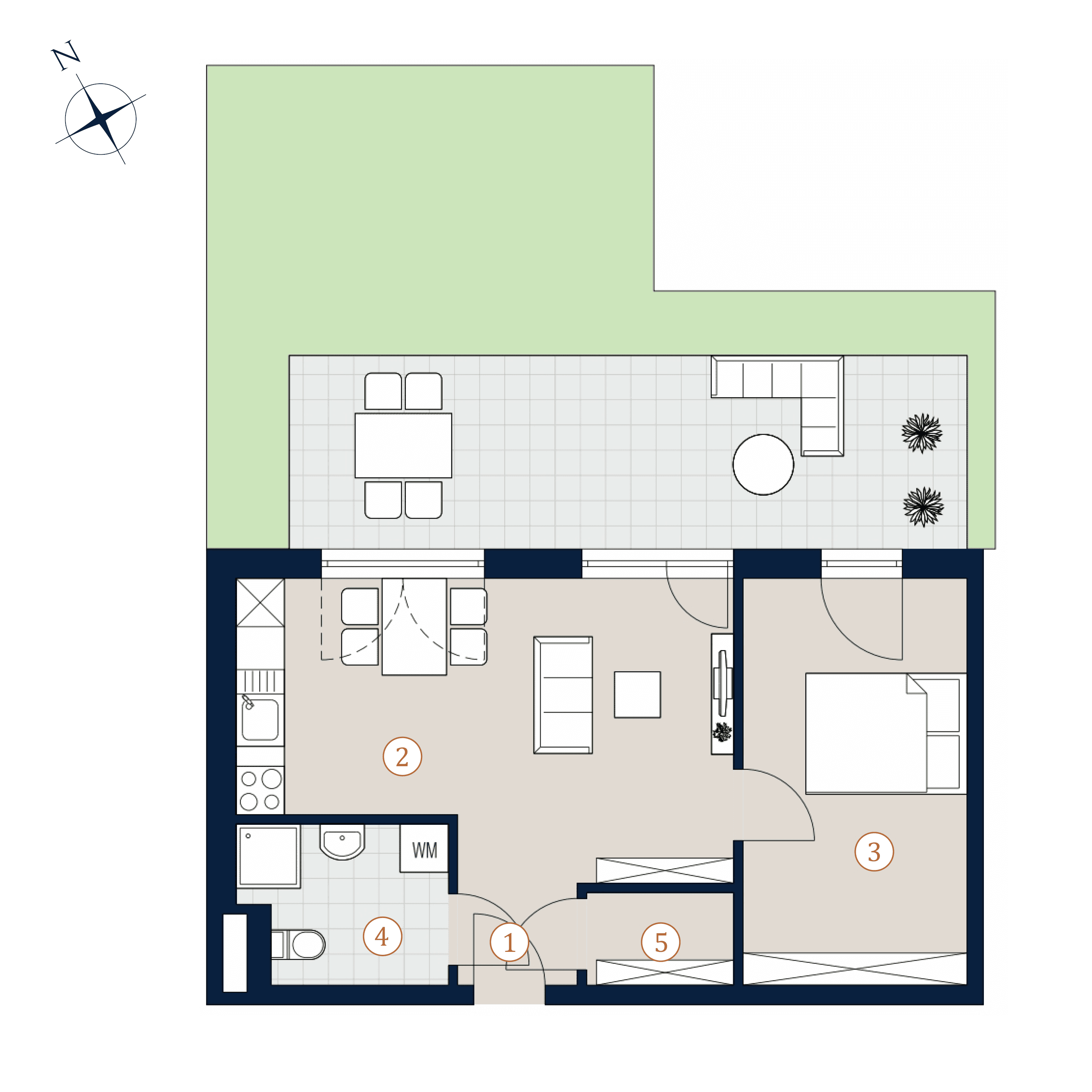 Grundriss Top 2/05 — The Liberty — 2 Zimmer — 45 m² — Ground floor — N