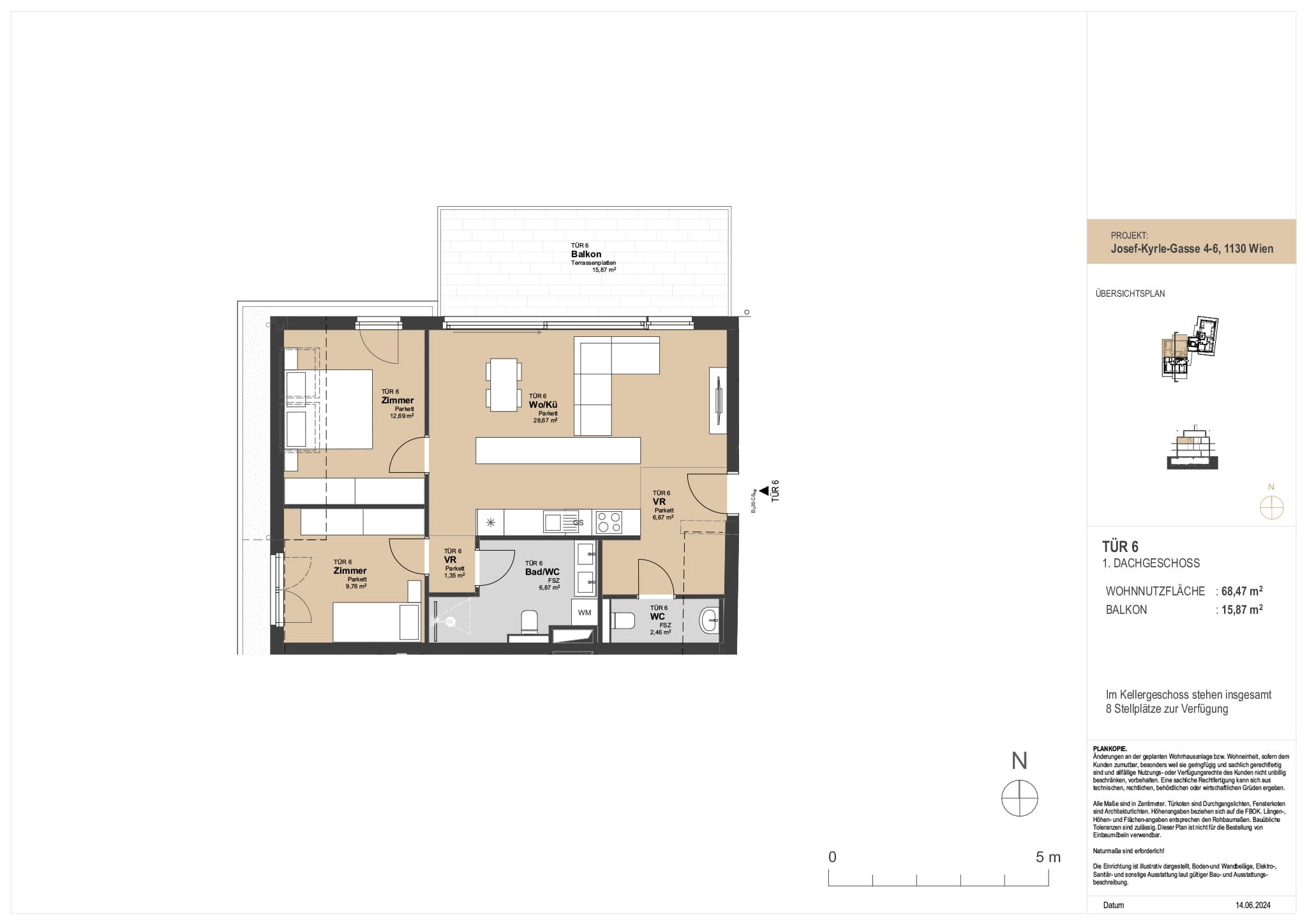 Grundriss Top 6 — The Modeen — 3 Zimmer — 68,5 m² — 1st attic floor — South-facing