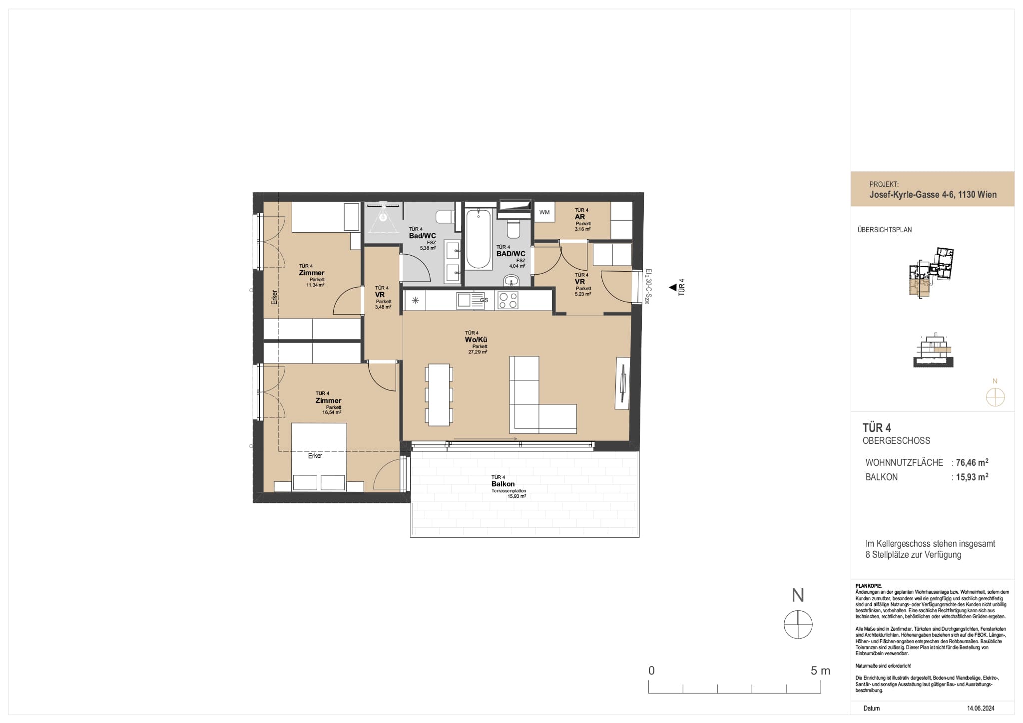 Grundriss Top 4 — The Modeen — 3 Zimmer — 76,5 m² — 1st floor — South-facing