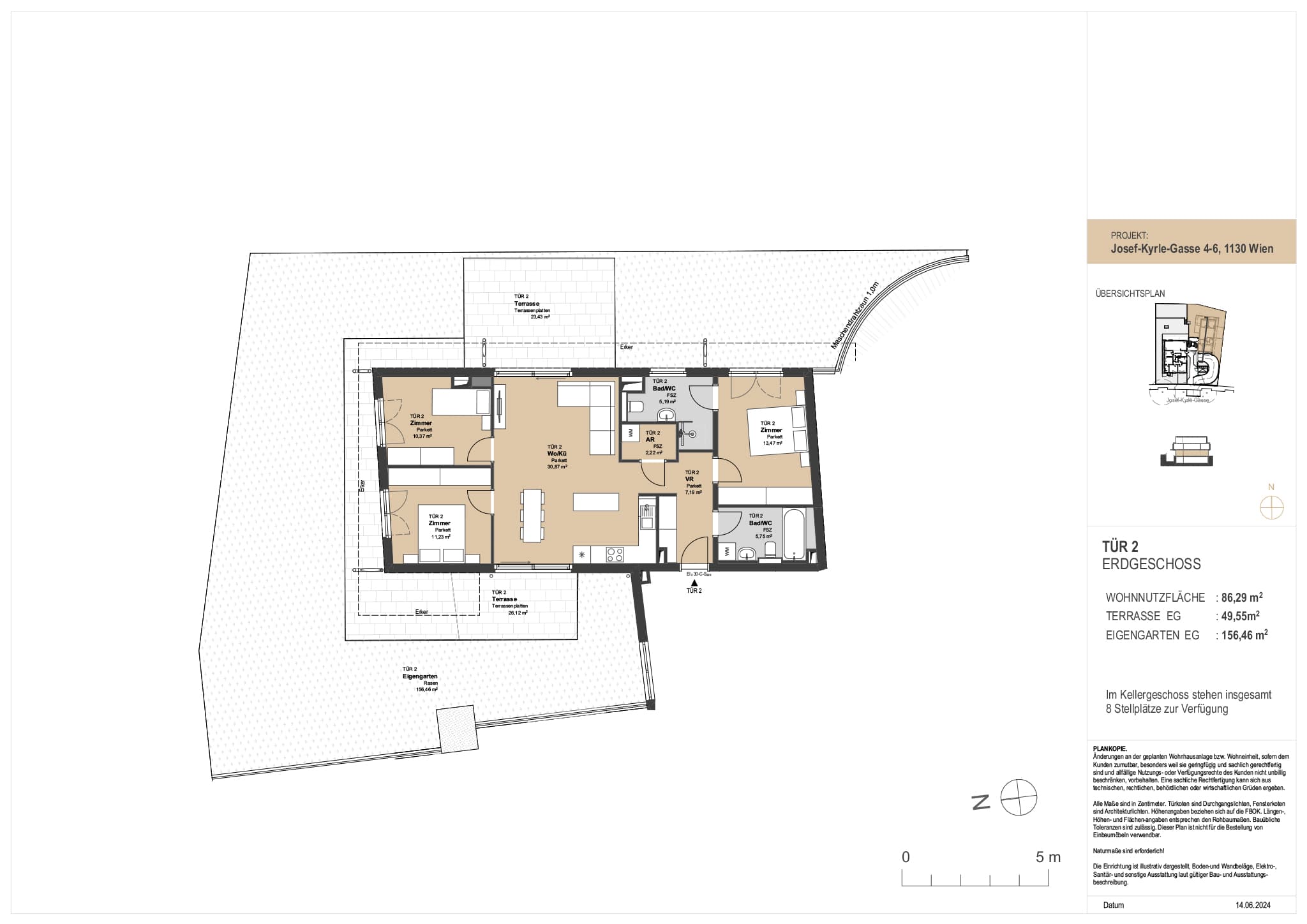Grundriss Top 2 — The Modeen — 4 Zimmer — 86,3 m² — Ground floor — South-facing